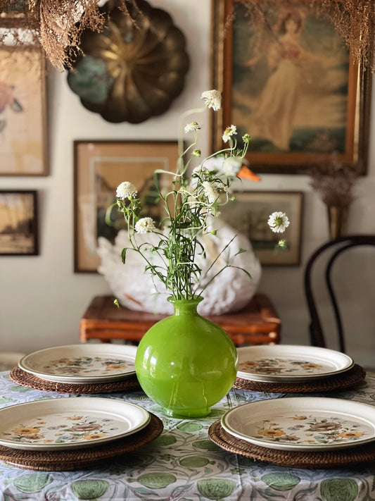 Vintage Green Glass Vase Made in Spain