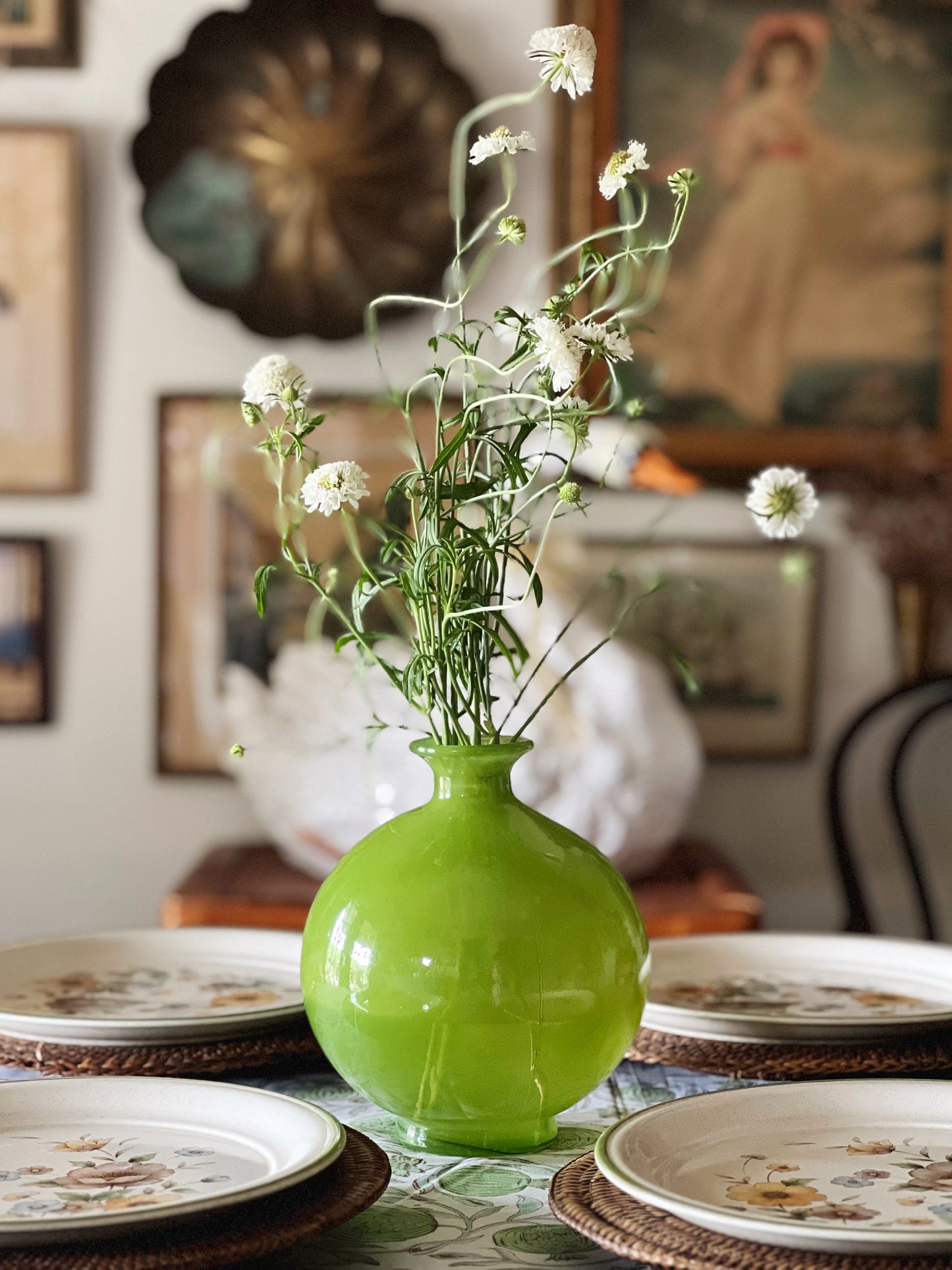 Vintage Green Glass Vase Made in Spain