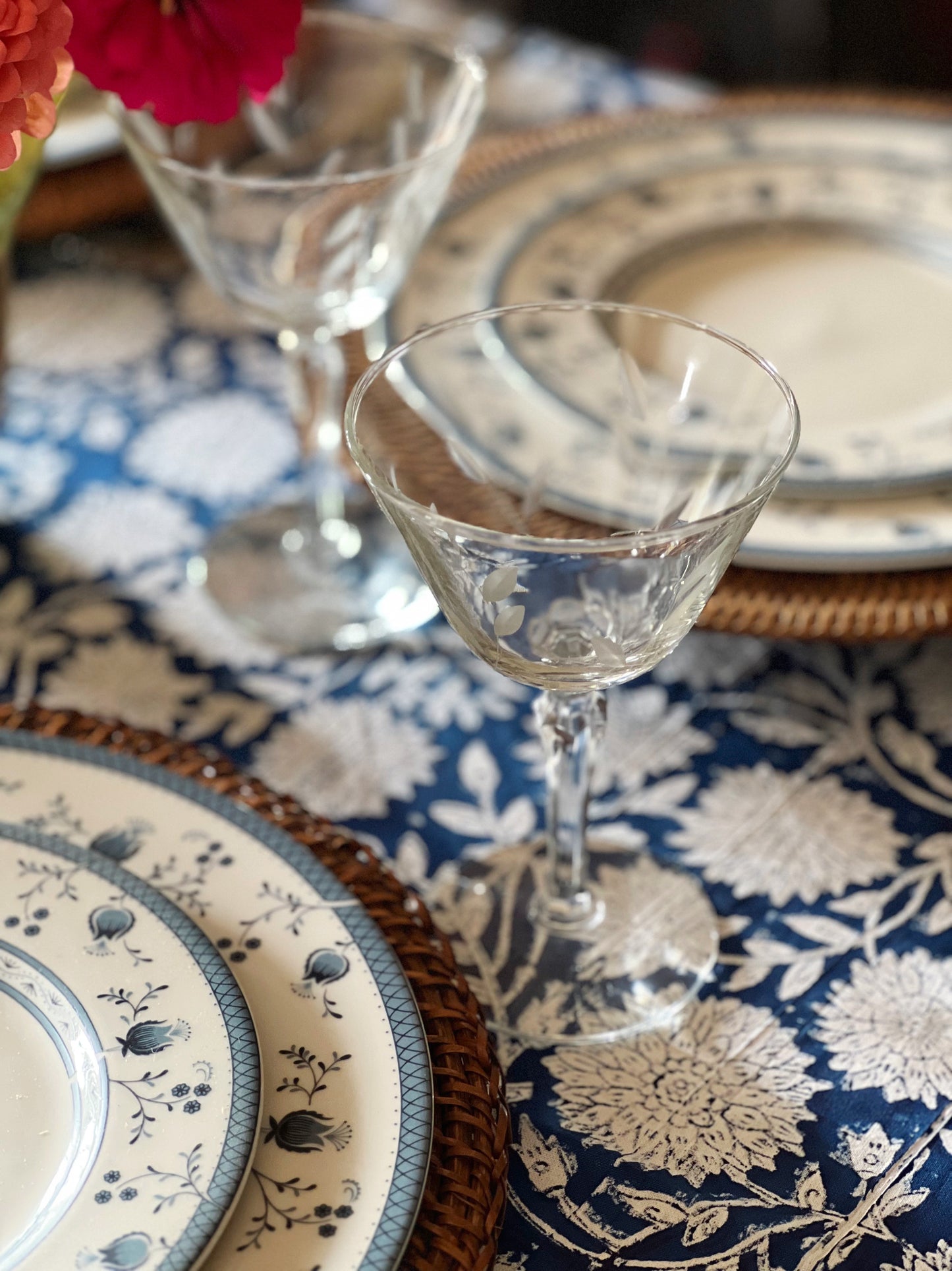 Vintage Etched Champagne Coupe