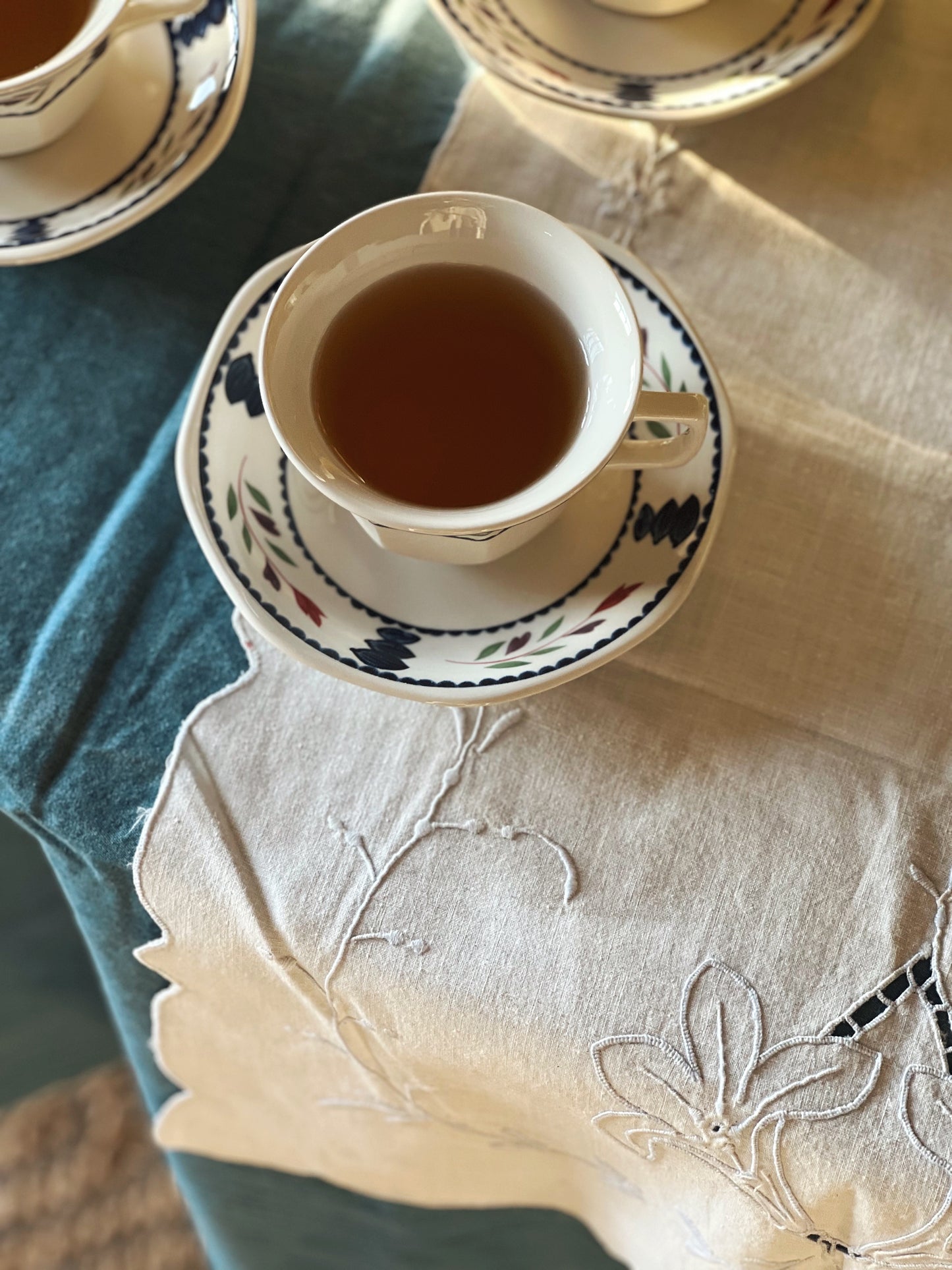 Vintage White and Blue Embroidered Table Runner