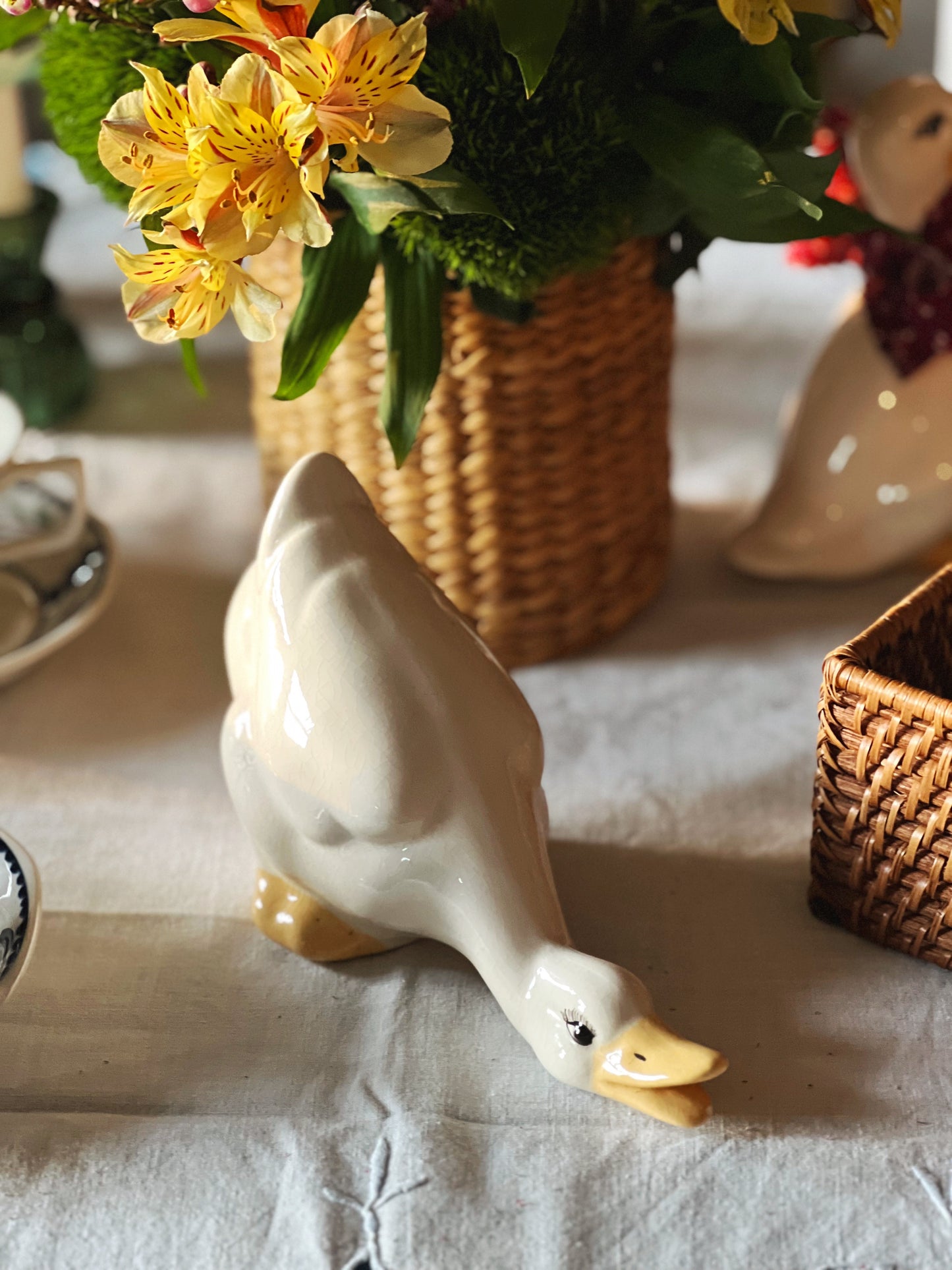 Small Vintage Leaning Ceramic Duck