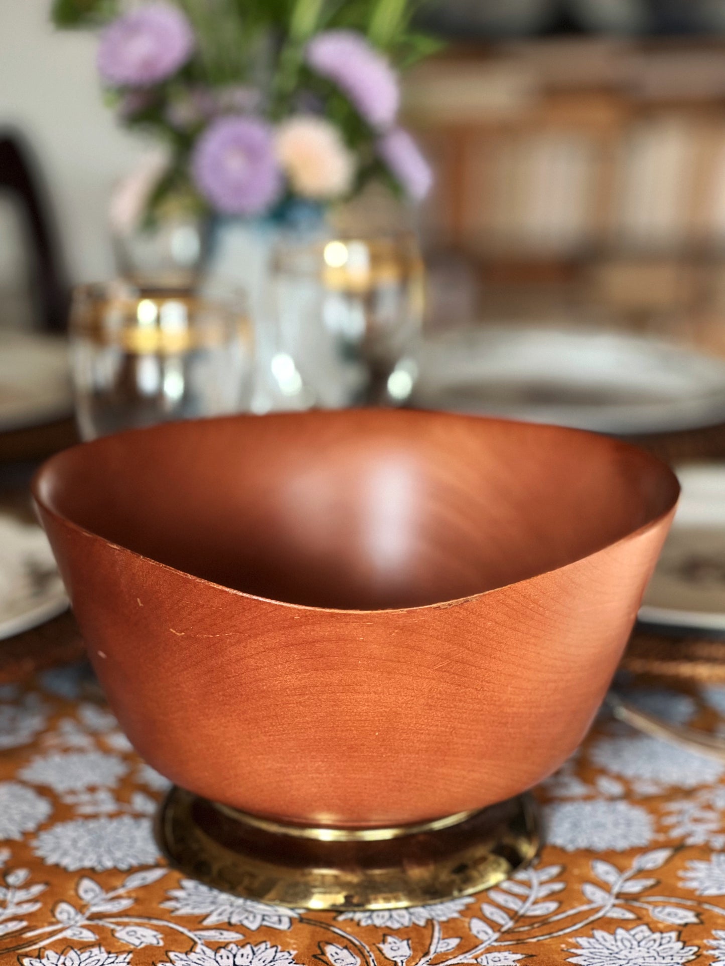 Vintage Kronex Brass & Rosewood Salad Bowl