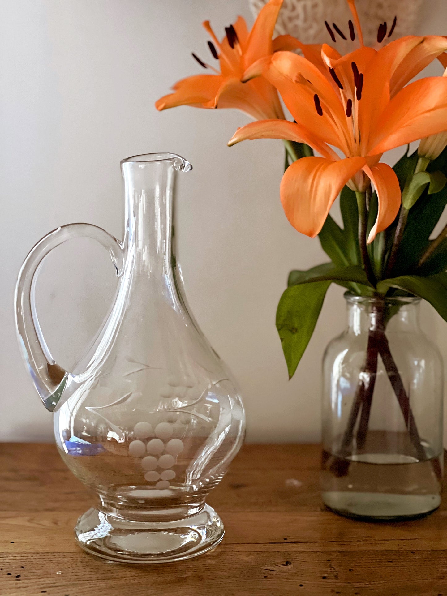 Vintage Etched Glass Decanter with Handle