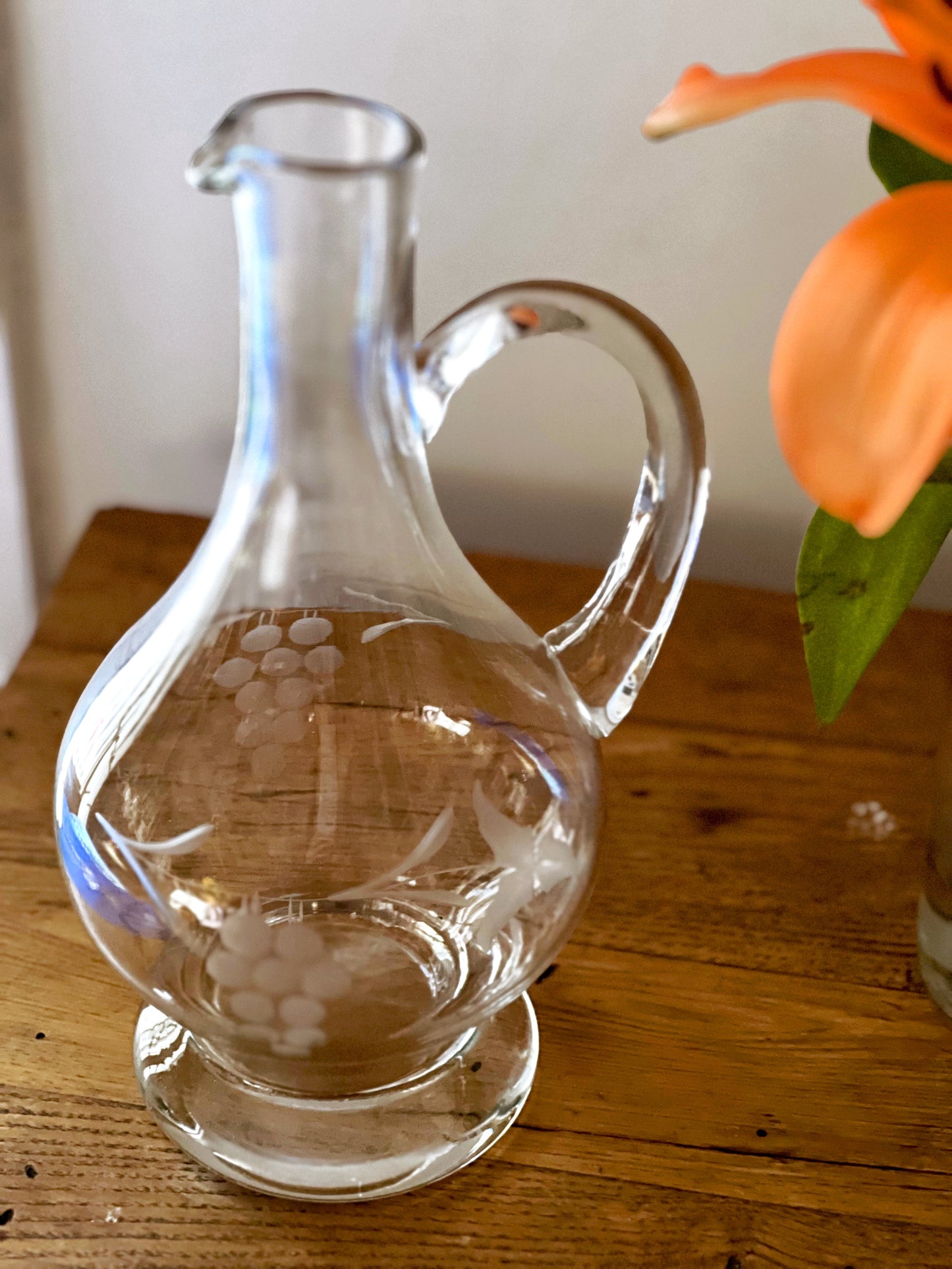 Vintage Etched Glass Decanter with Handle