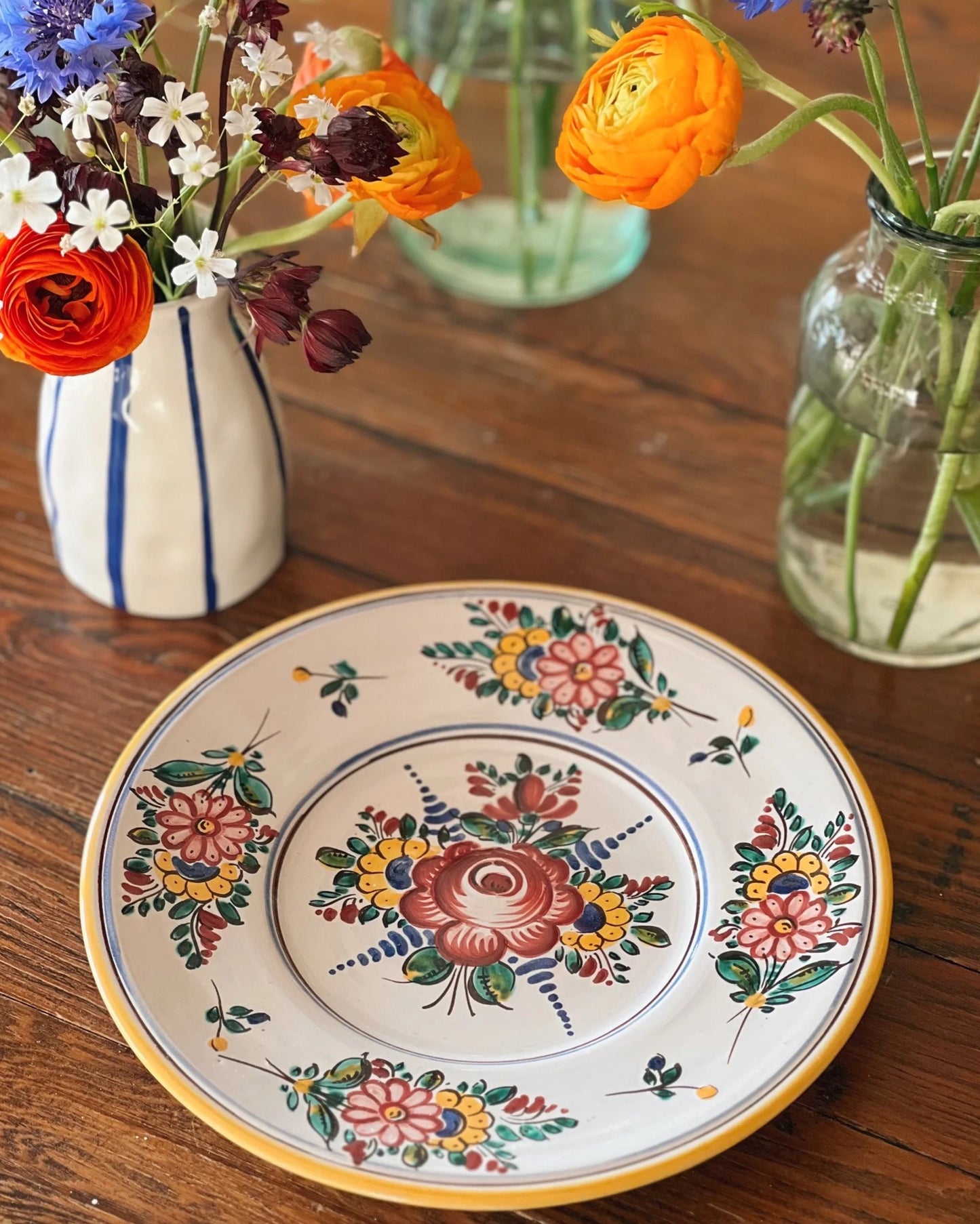 Vintage Hand Painted Floral Wall Plate