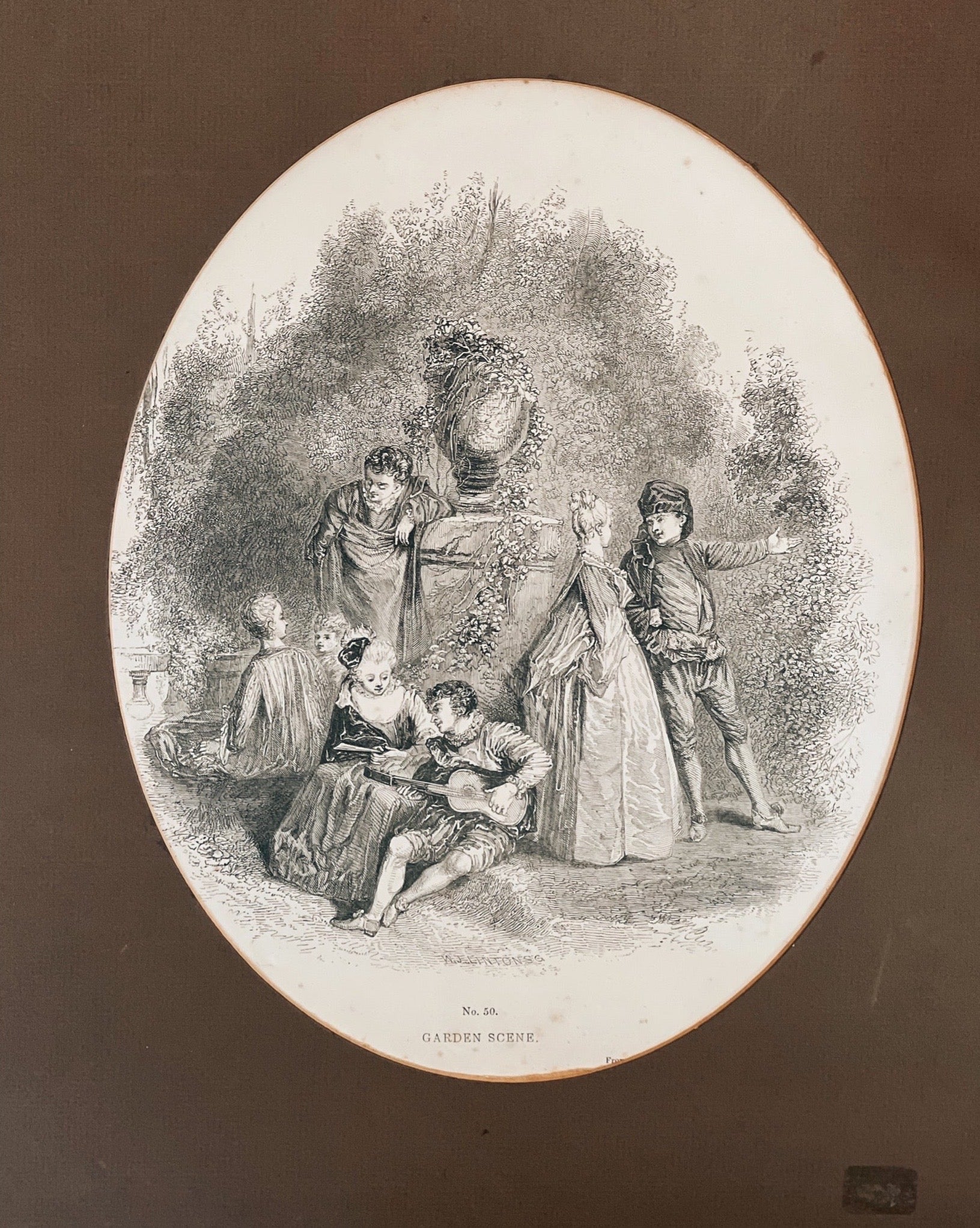 Vintage Framed Watteau Engraving Print