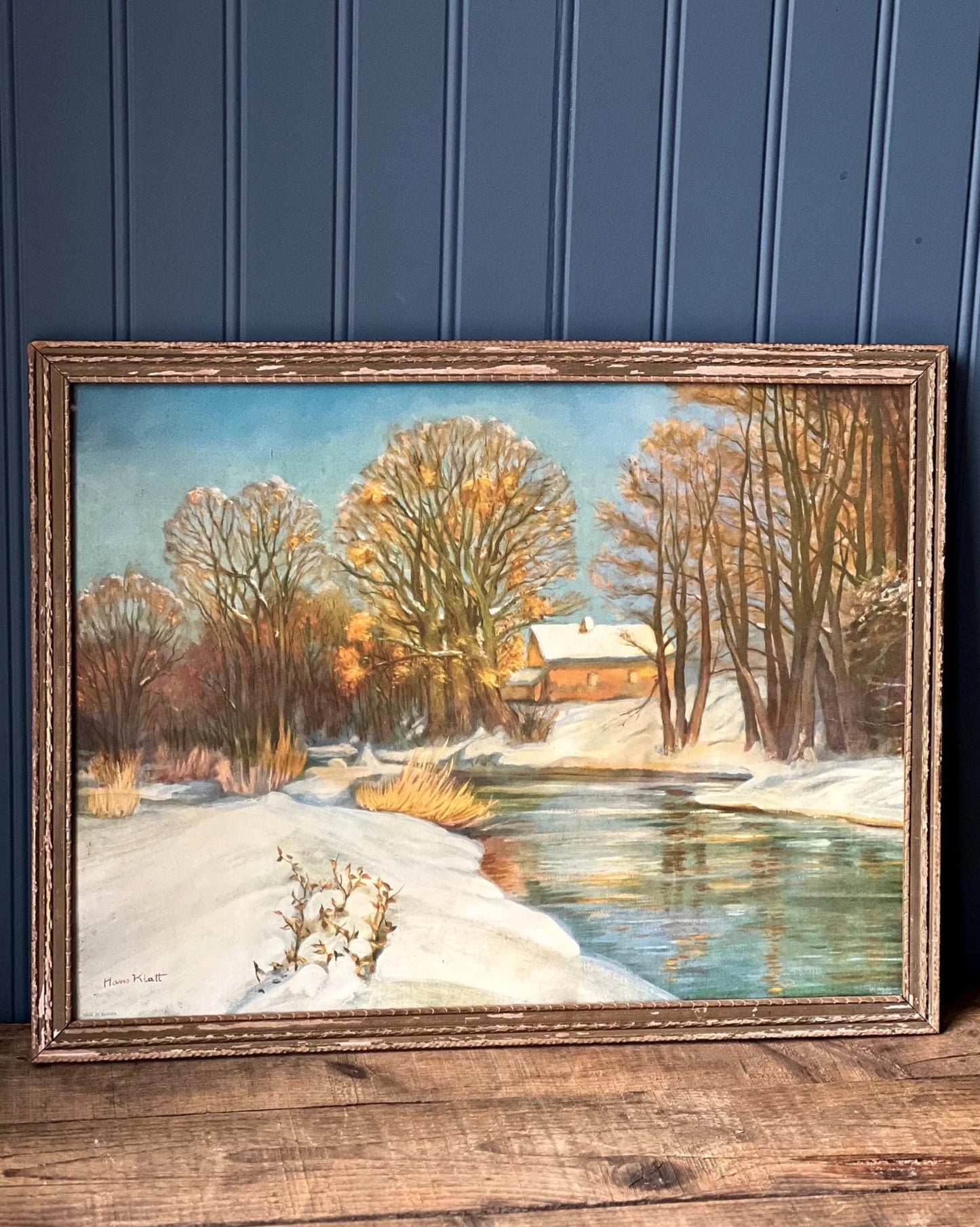 Vintage Framed Hans Klatt Winter Landscape Print