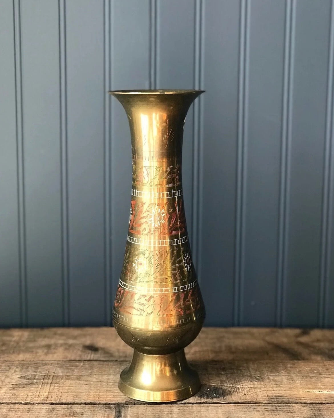 Engraved Brass Vintage Vase