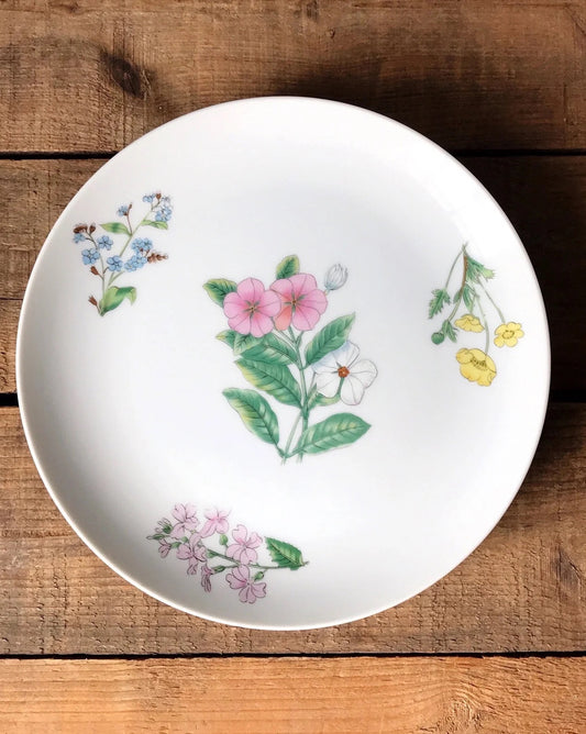 floral salad plate in pink, yellow and blue