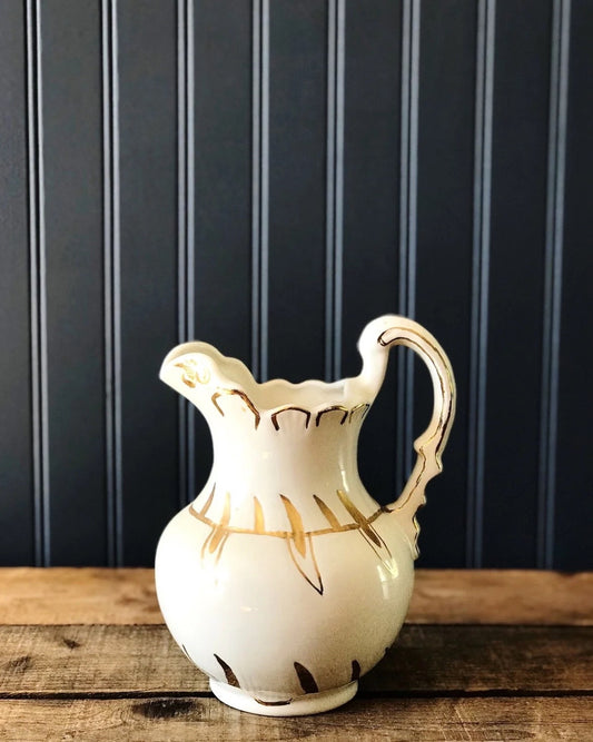 vintage white and gold hand painted pitcher