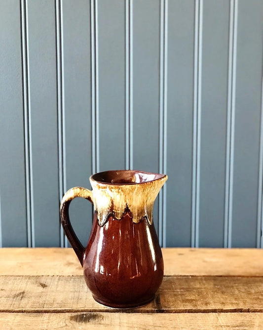 small vintage brown drip pitcher 