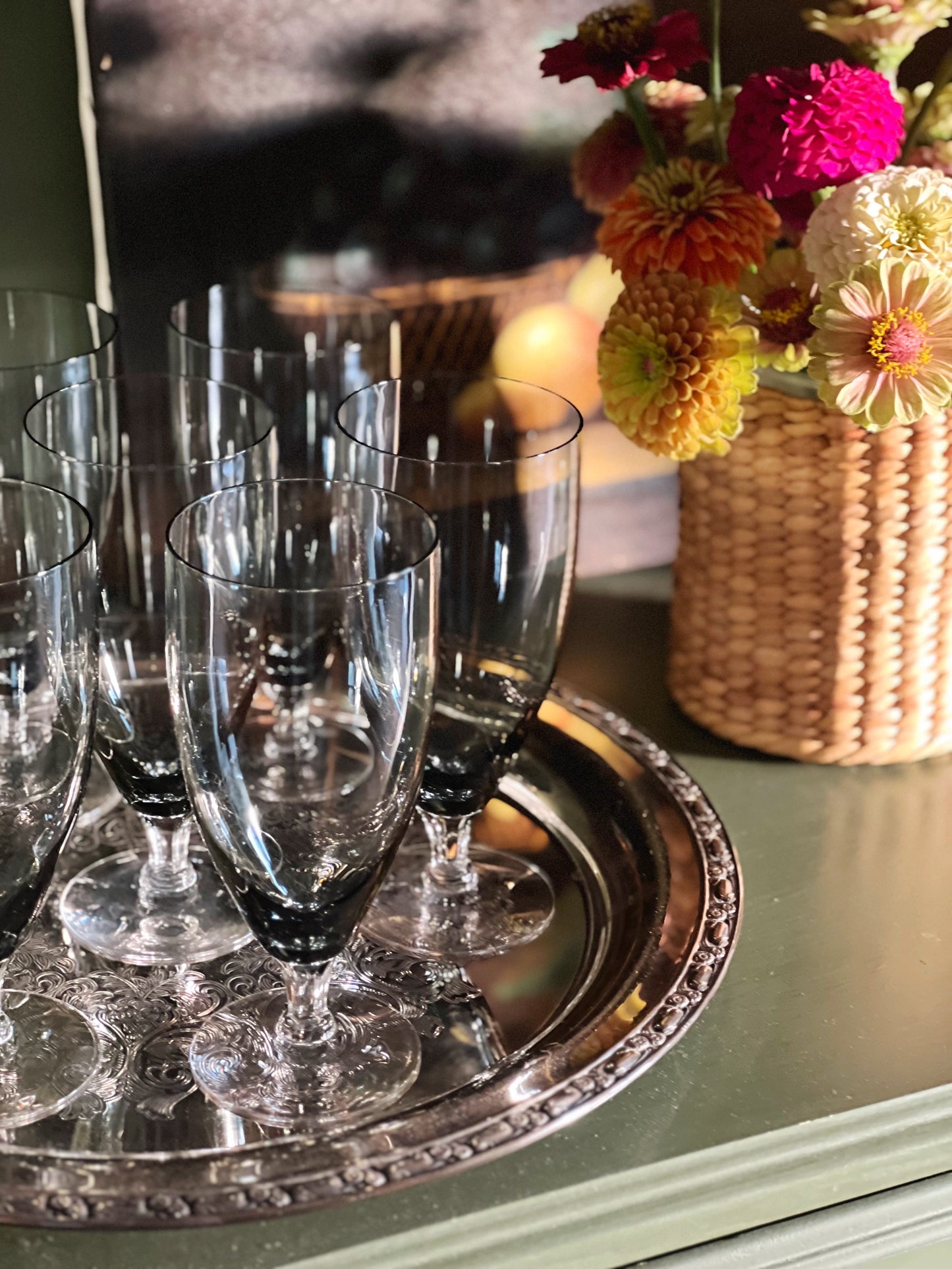 Vintage Smoky Gray Crystal Iced Tea Glass