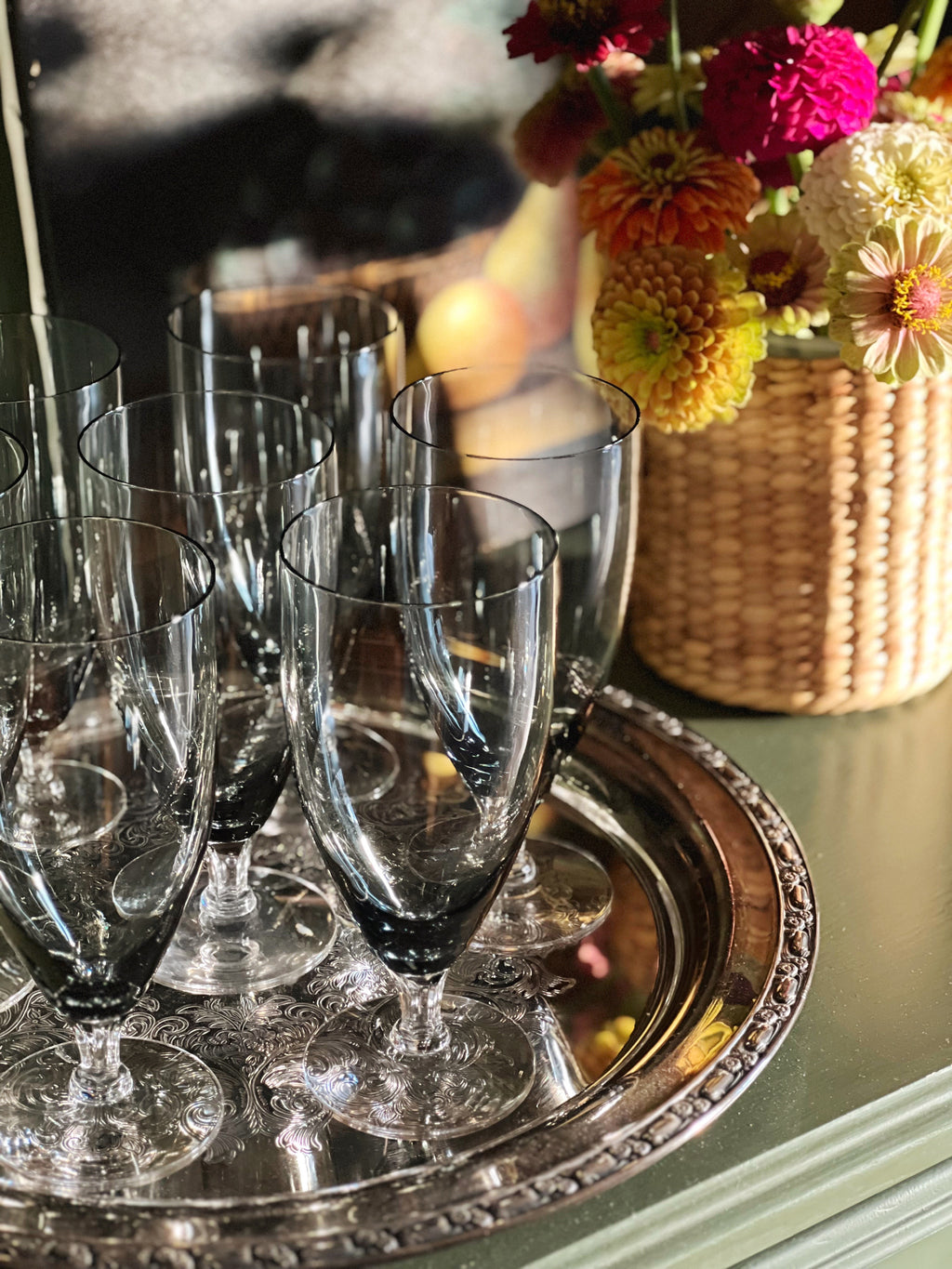 Vintage Smoky Gray Crystal Iced Tea Glass