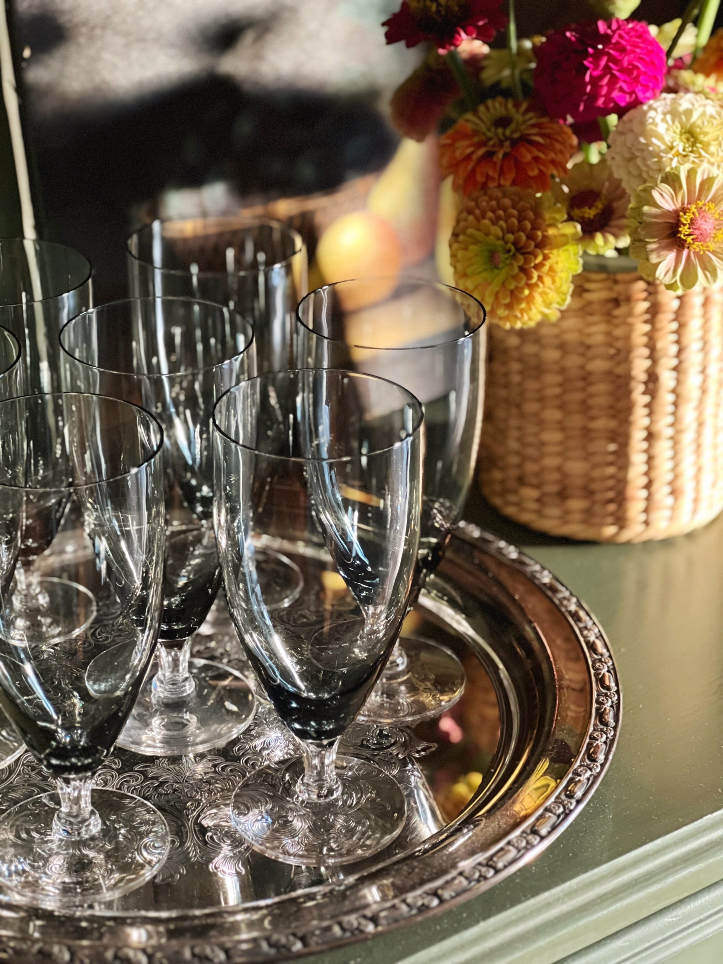 Vintage Smoky Gray Crystal Iced Tea Glass