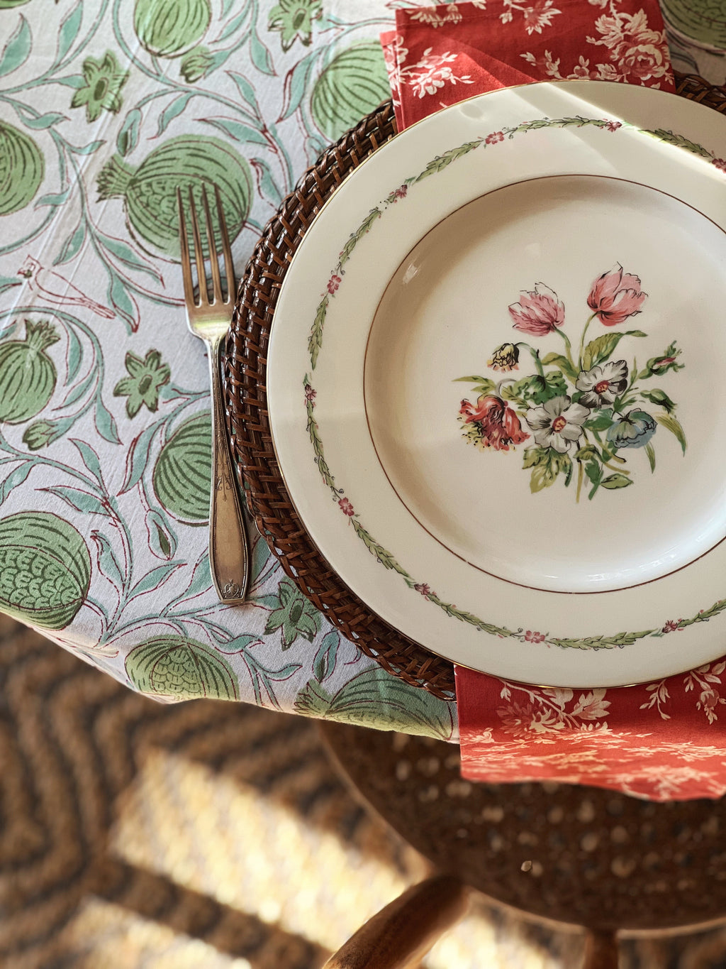 Set of 4 Williams Sonoma Red Chintz Floral Napkins