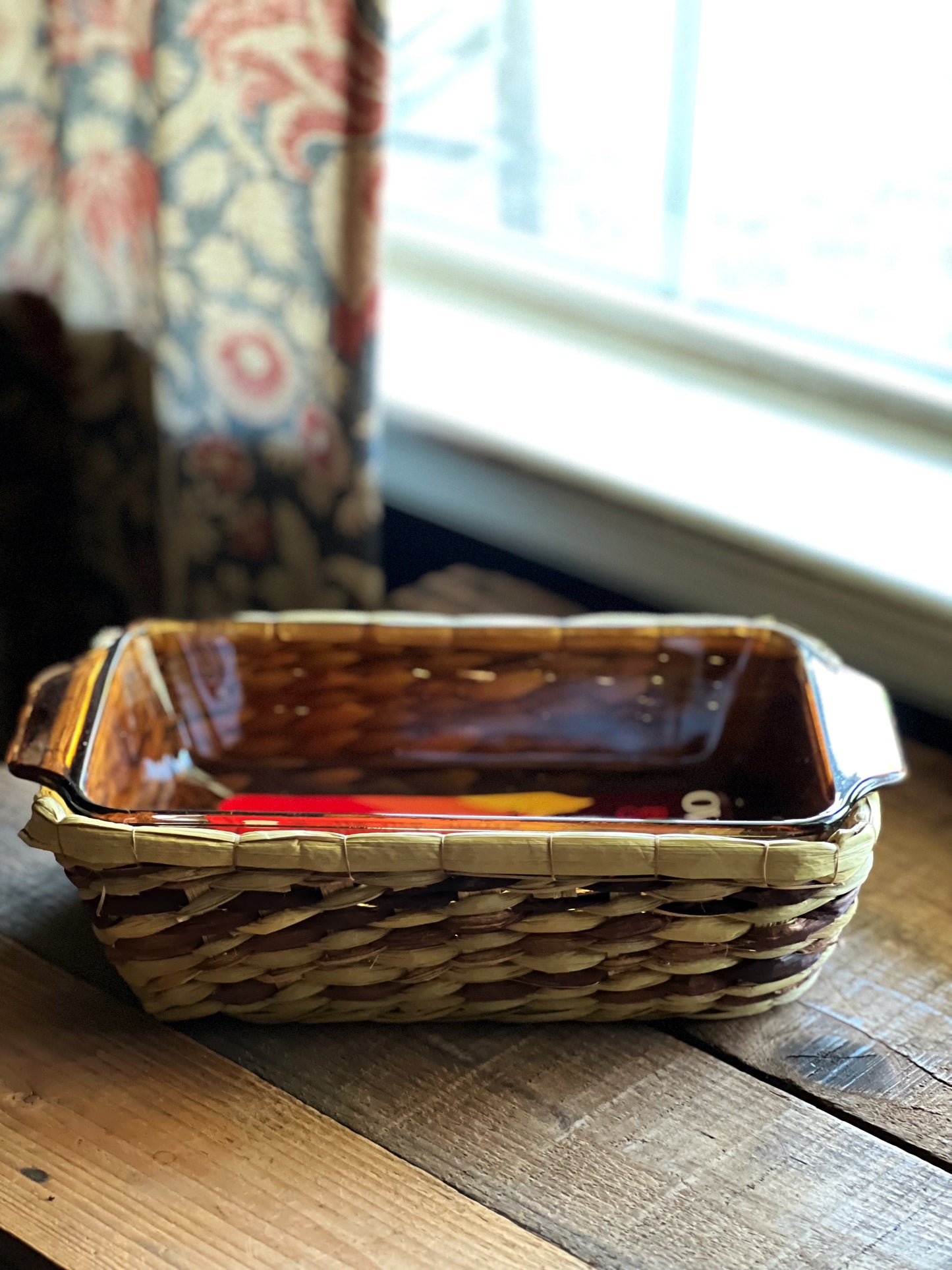 Vintage Anchor Hocking Harvest Amber Basket Buffet Loaf Pan