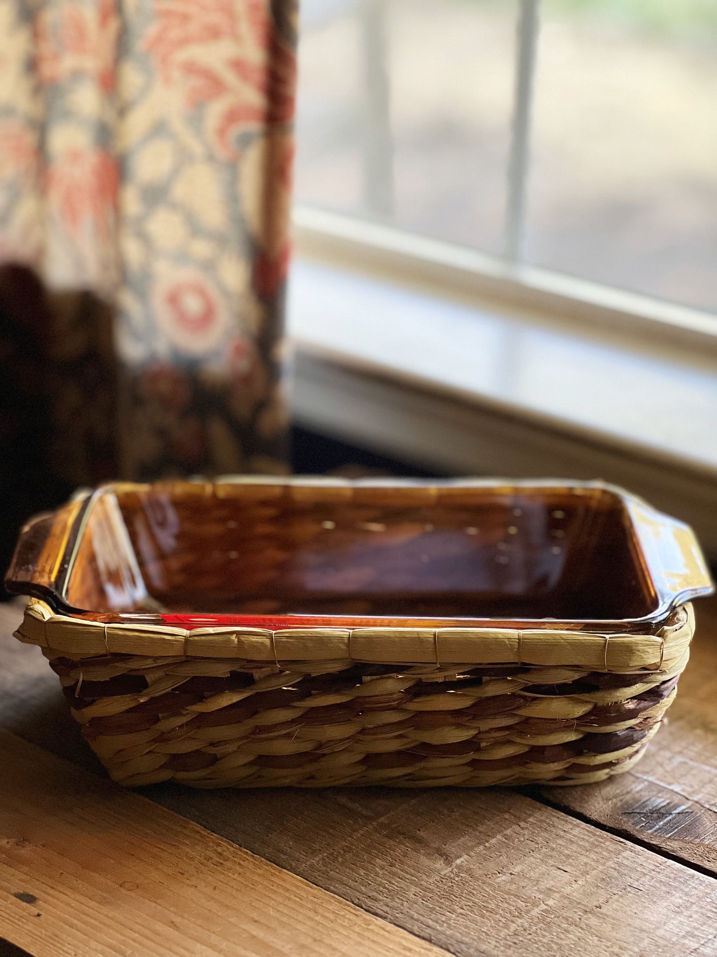 Vintage Anchor Hocking Harvest Amber Basket Buffet Loaf Pan