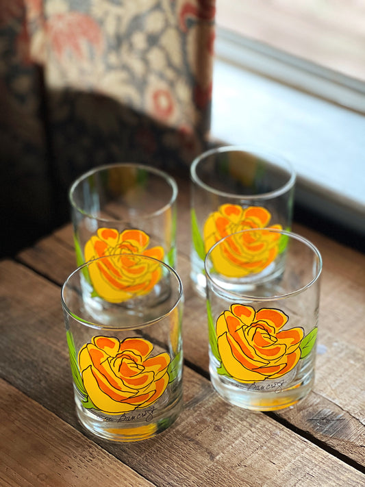 orange floral cocktail glasses