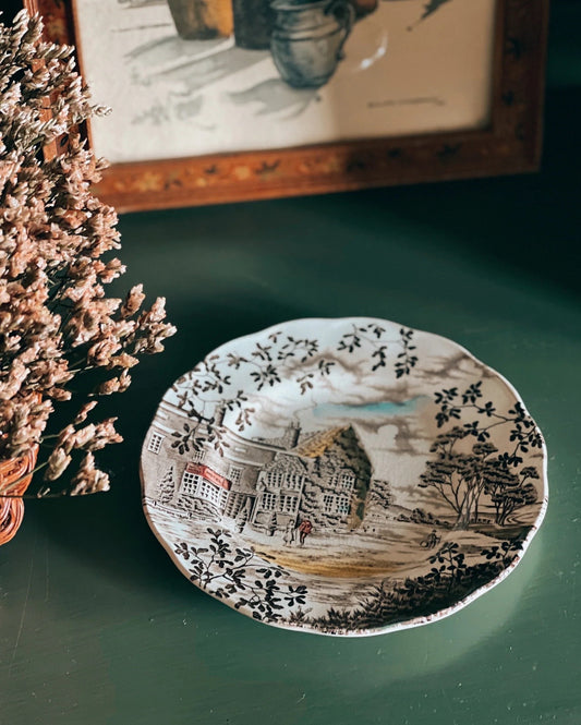 vintage brown transferware bread and butter plate