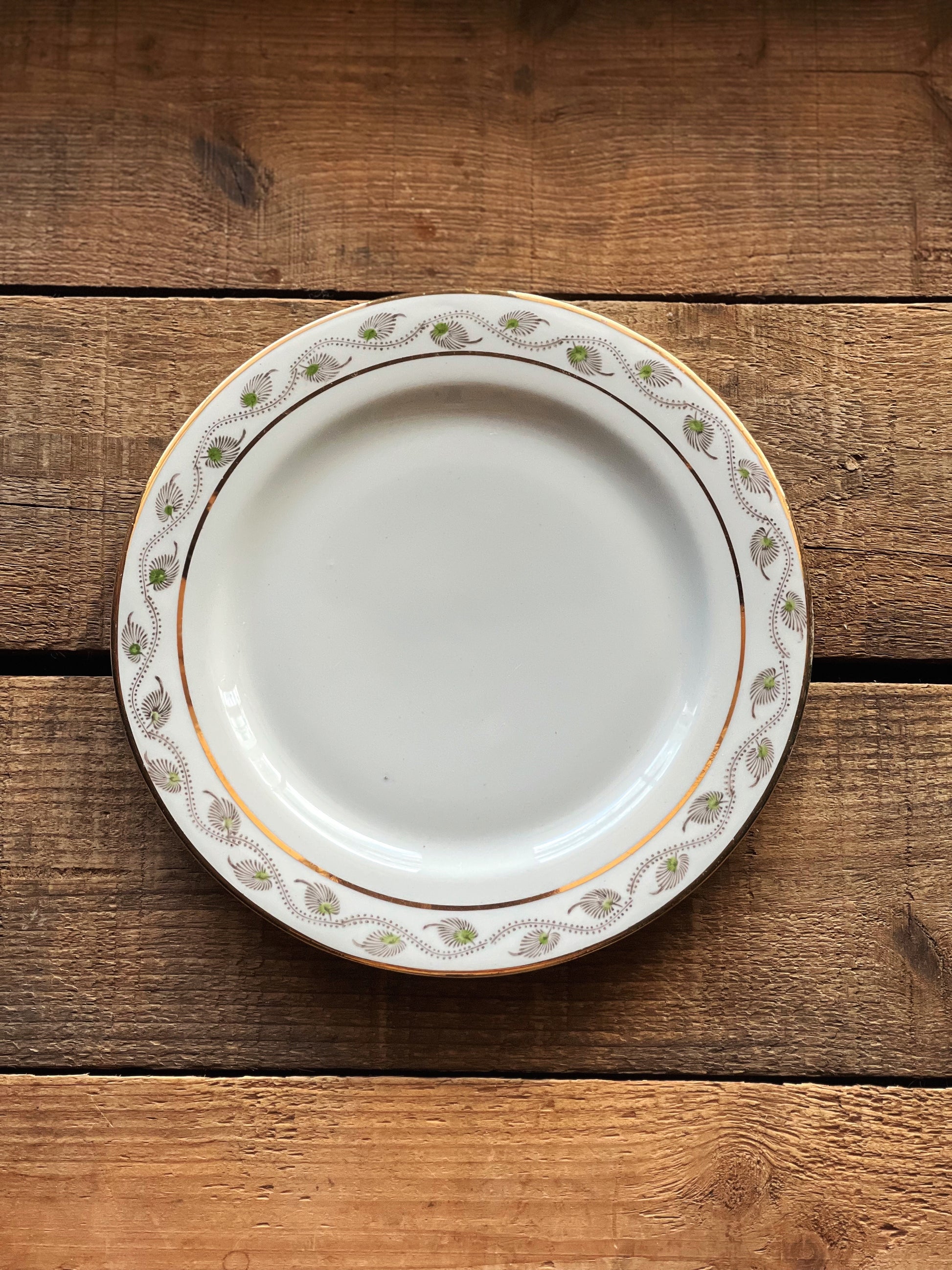vintage salad plate with a gold leaf design 