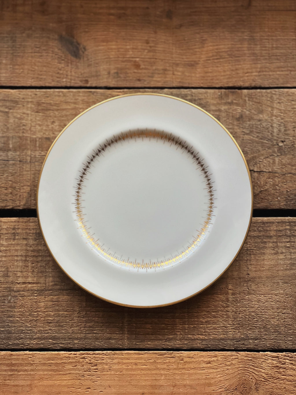 white bone china plate with a gold verge design