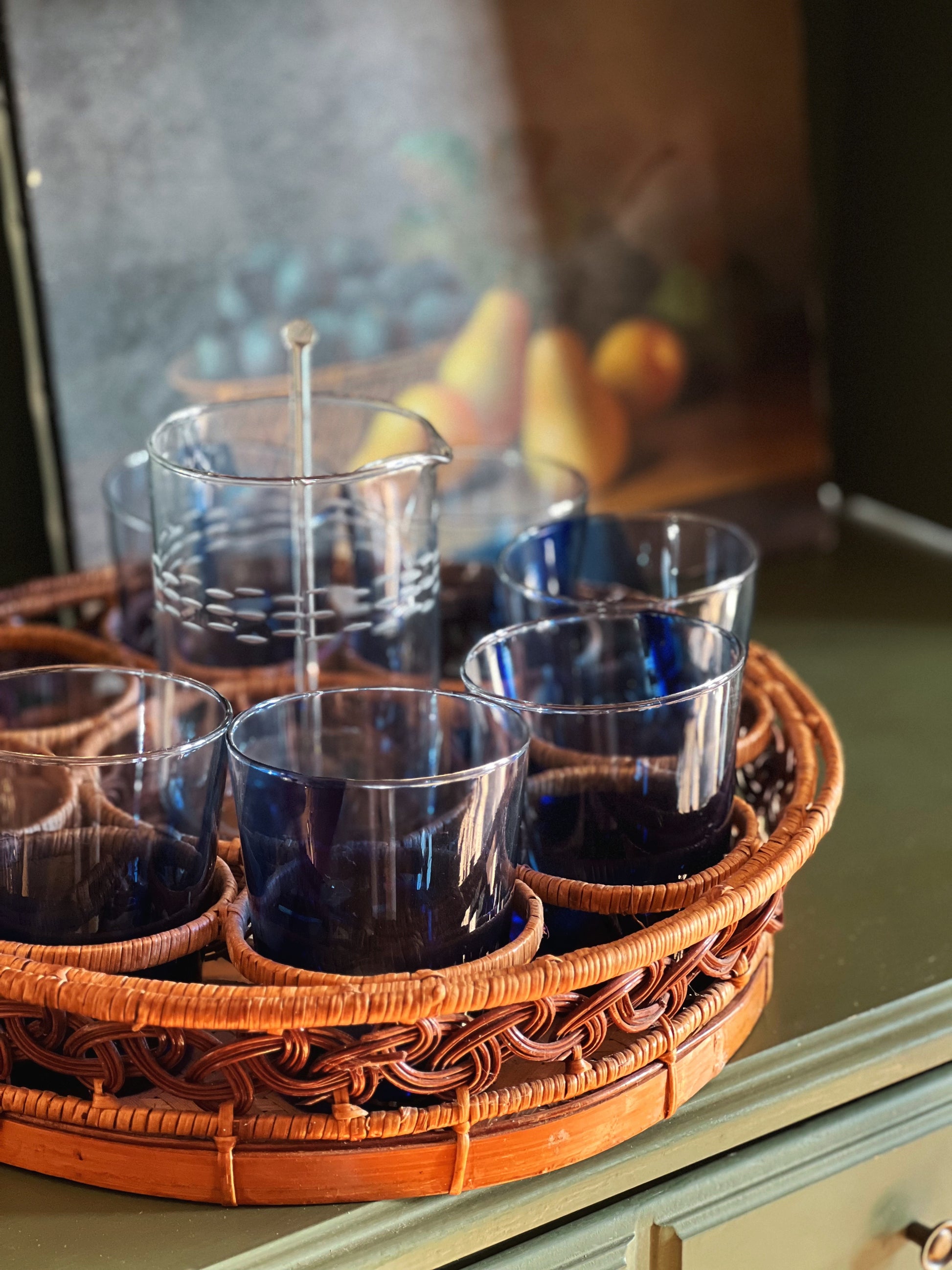 blue swirl double old fashioned glasses