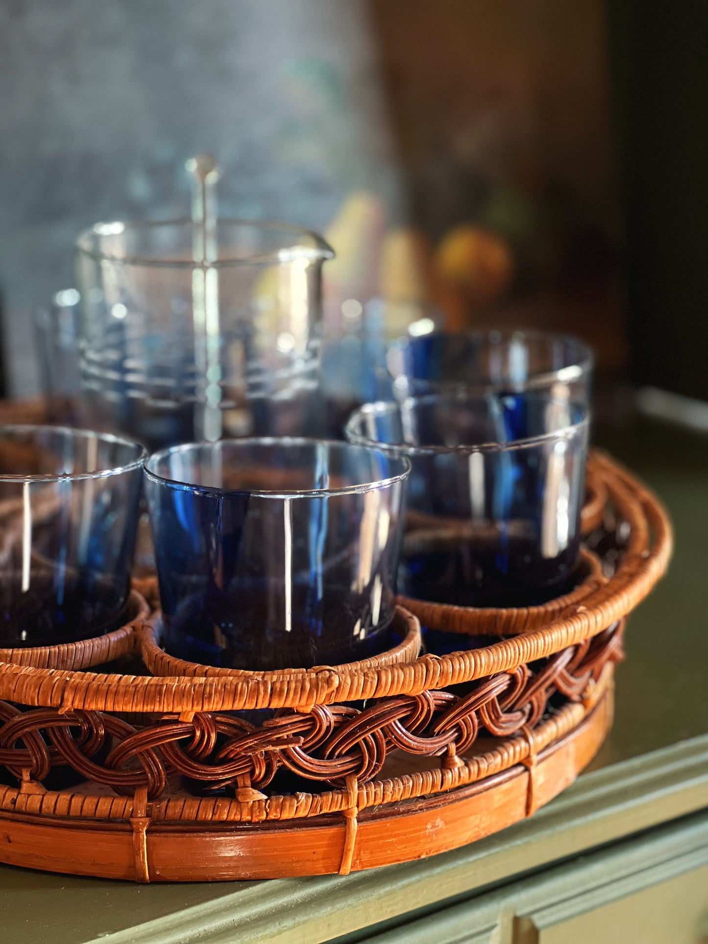 Vintage Blue Swirl Double Old Fashioned Glass