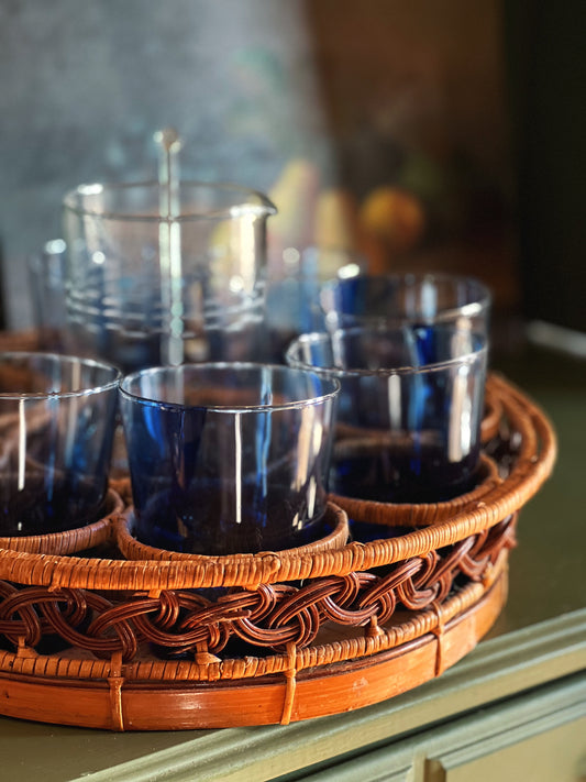 Vintage Blue Swirl Double Old Fashioned Glass