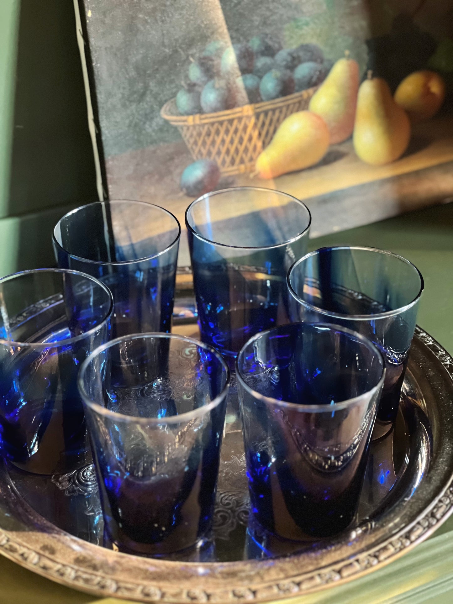 Vintage Blue Swirl Double Old Fashioned Glass