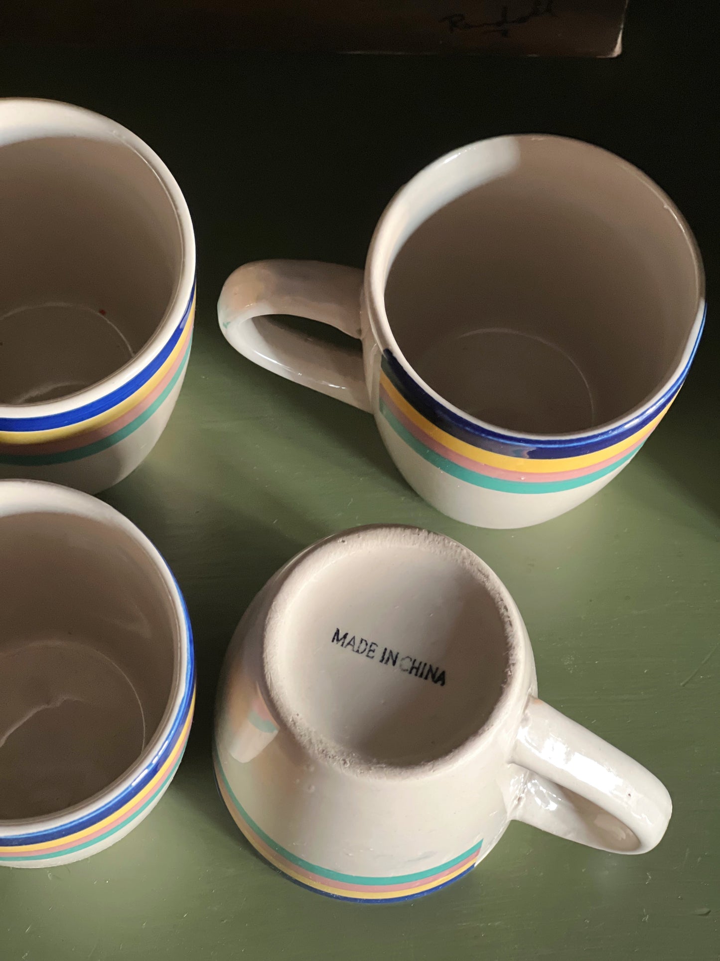 Set of 4 Vintage Rainbow Stripe Coffee Mugs