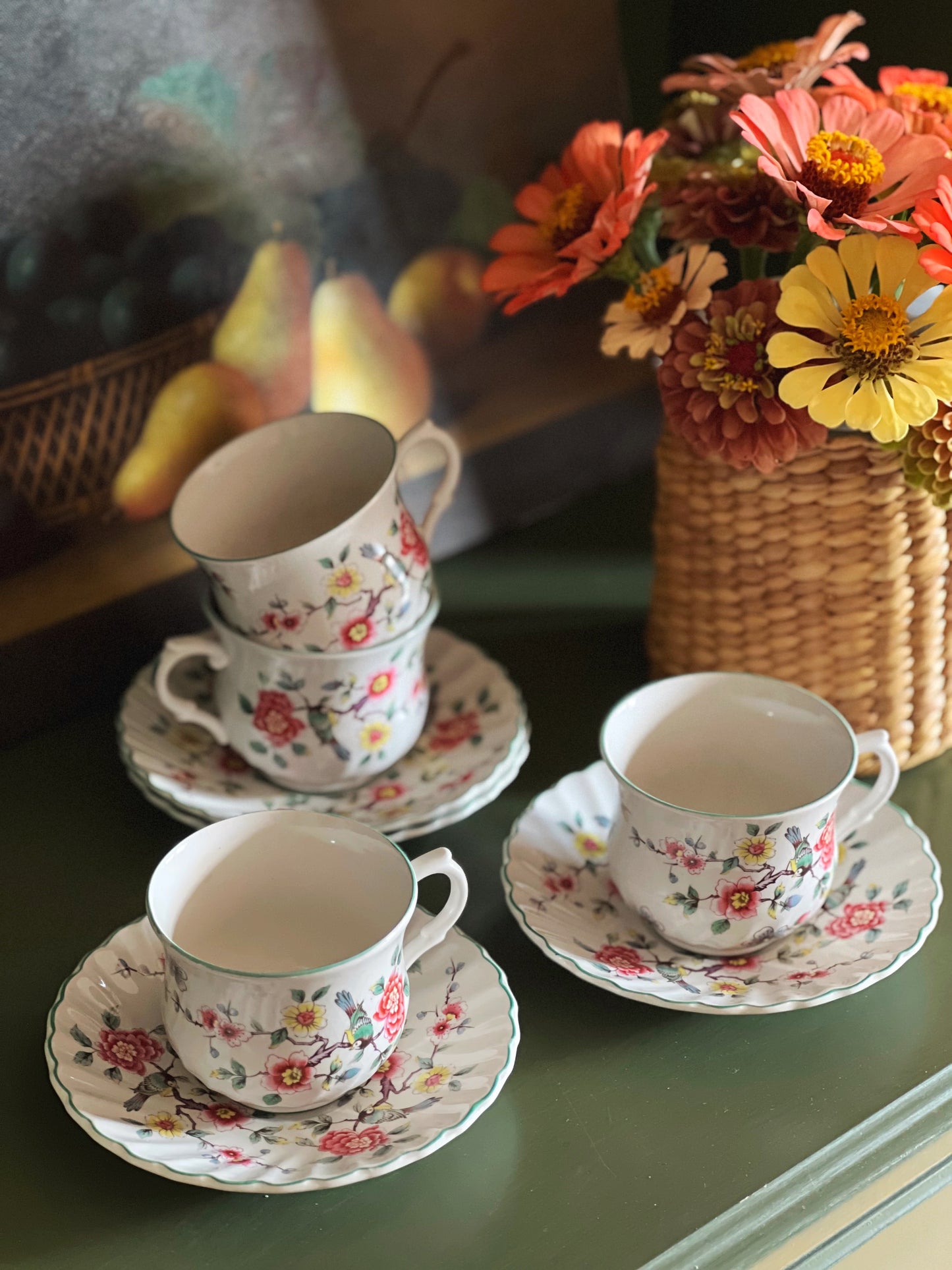 Vintage Old Foley James Kent England Chinese Rose Teacup & Saucer Set