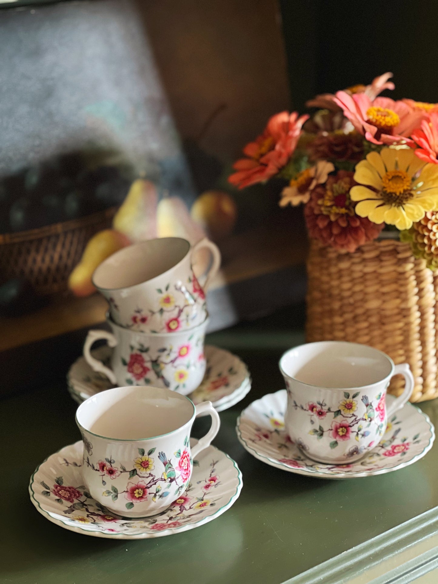 Vintage Old Foley James Kent England Chinese Rose Teacup & Saucer Set