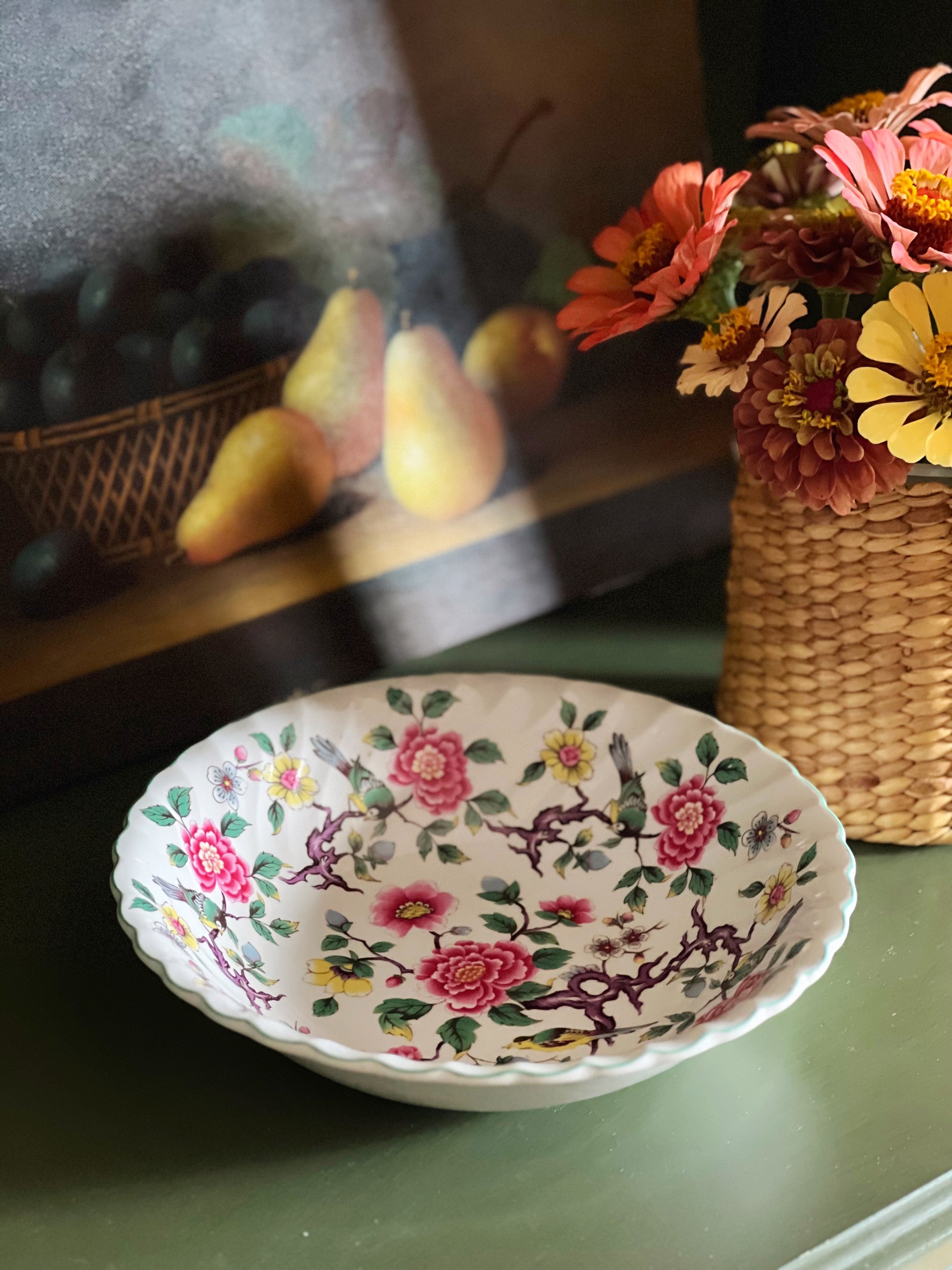 vintage Chinese Rose round vegetable bowl