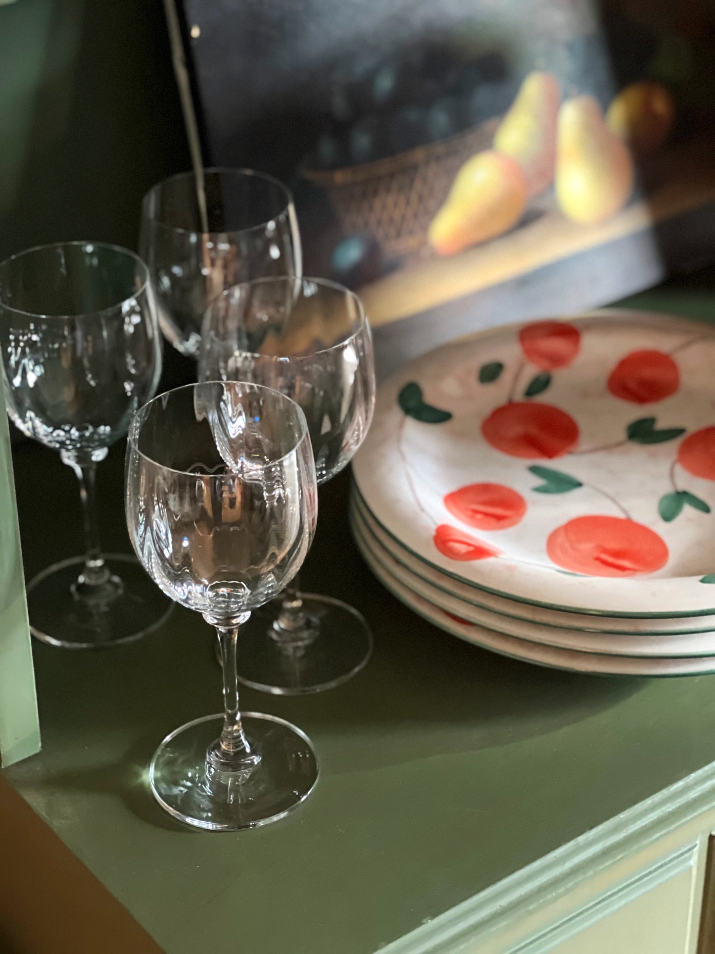 set of 4 vintage crystal wine glasses with a thin stem