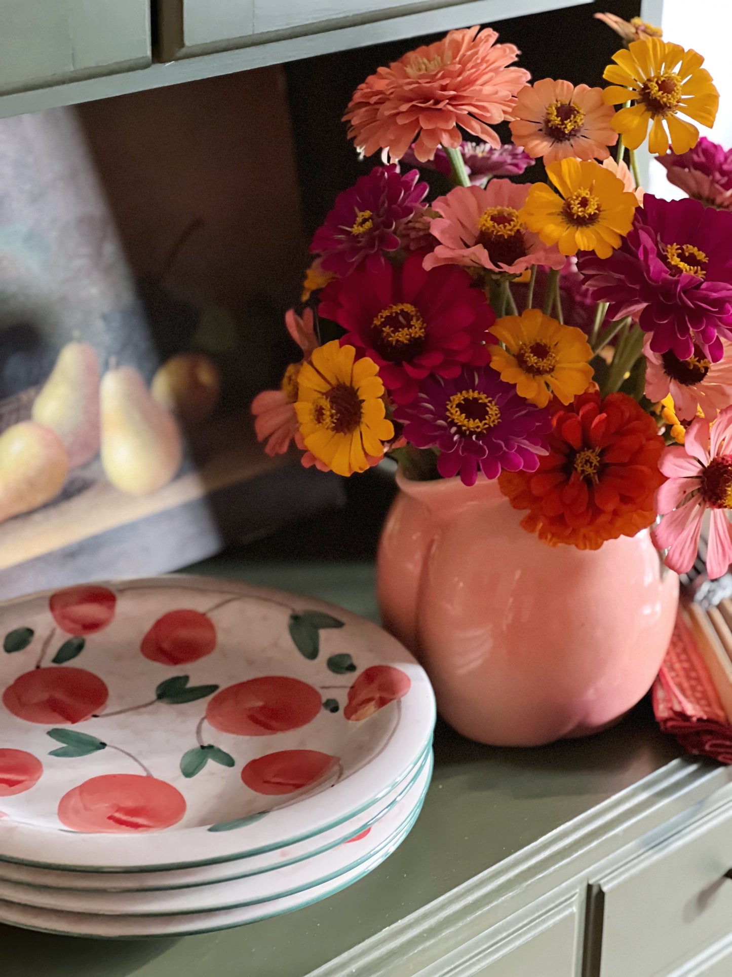 Set of 4 Vintage Hand Painted Ceramic Dinner Plates