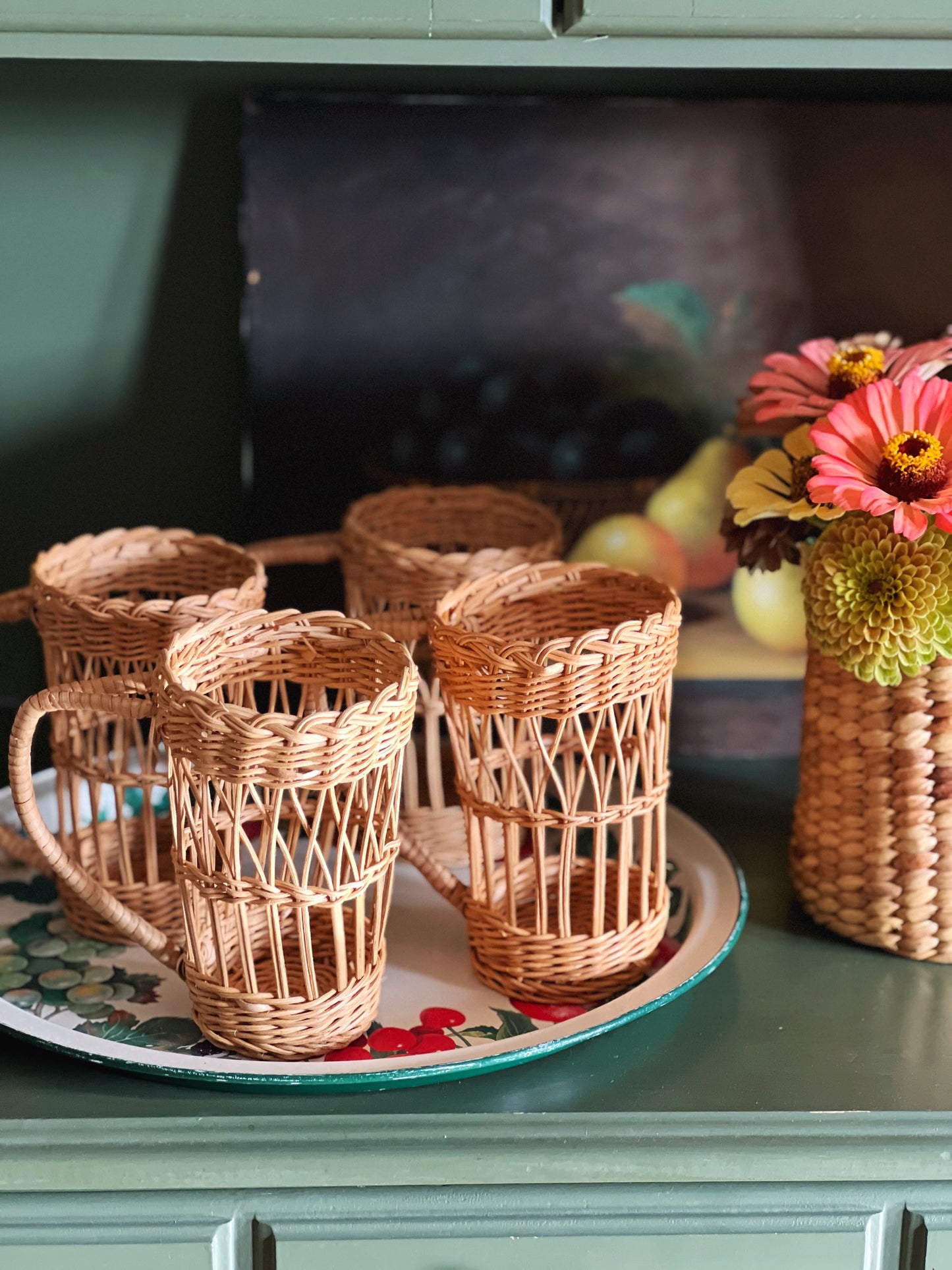 Set of 4 Vintage Wicker Woven Cup Holders