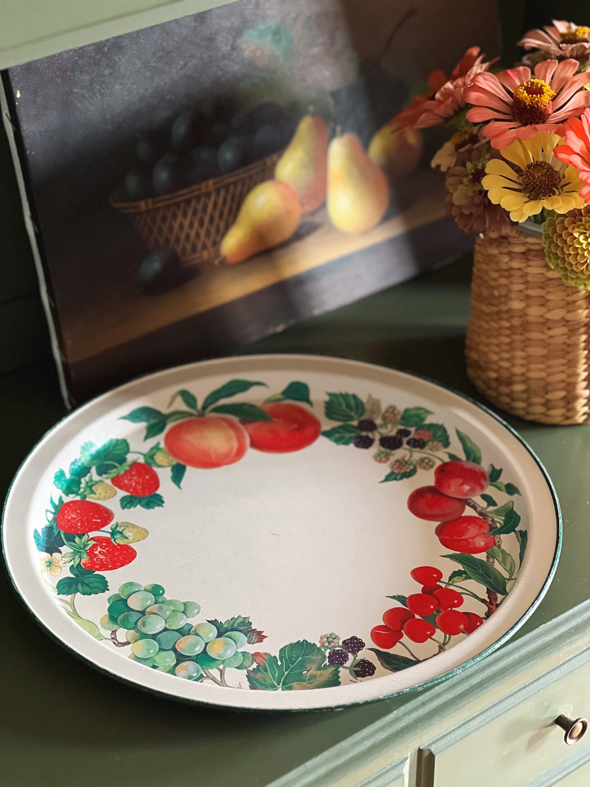 vintage floral metal tray