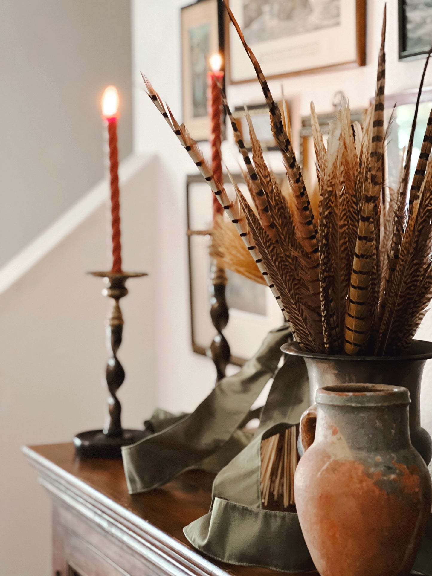 Pair of Vintage Brass & Bronze Barley Twist Candleholders