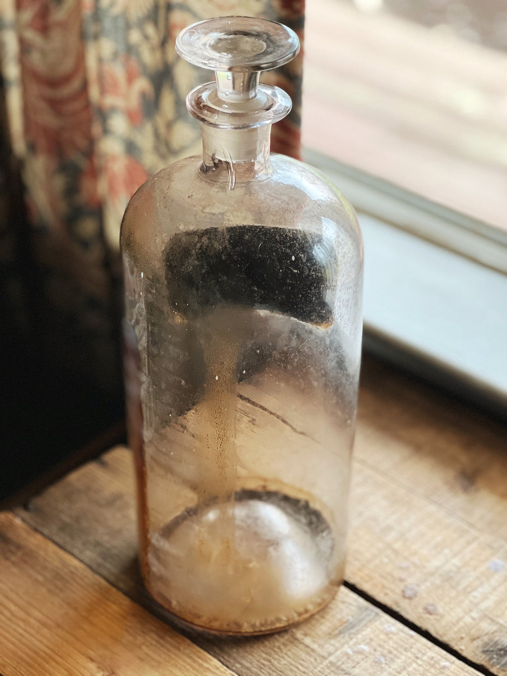 Antique Glass Olricini P. Apothecary Bottle with Lid