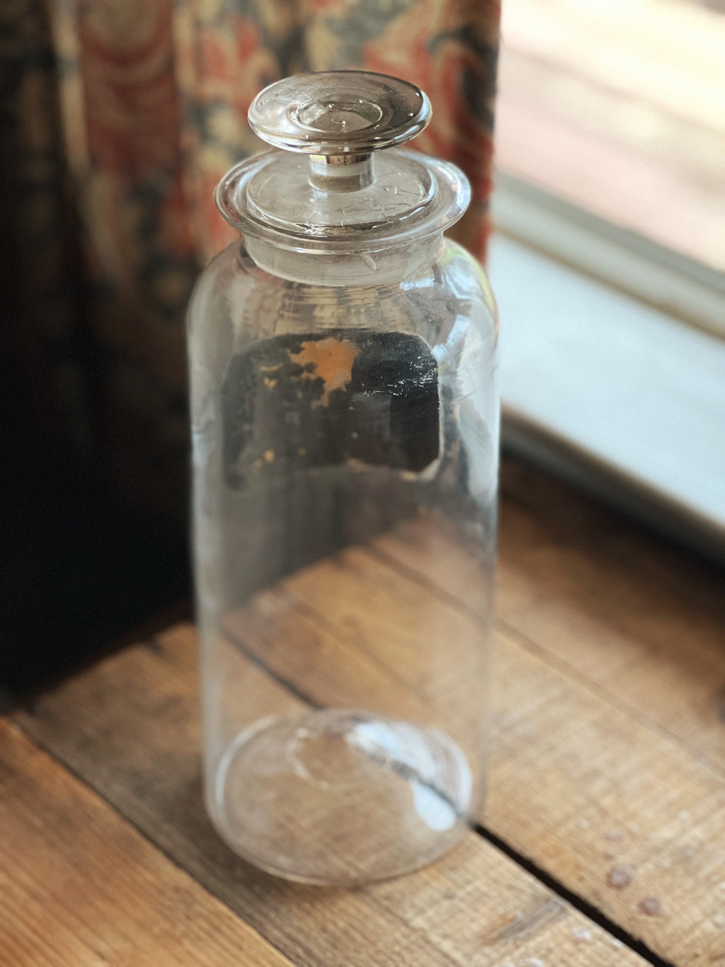 Antique Glass Colomba Apothecary Bottle with Lid