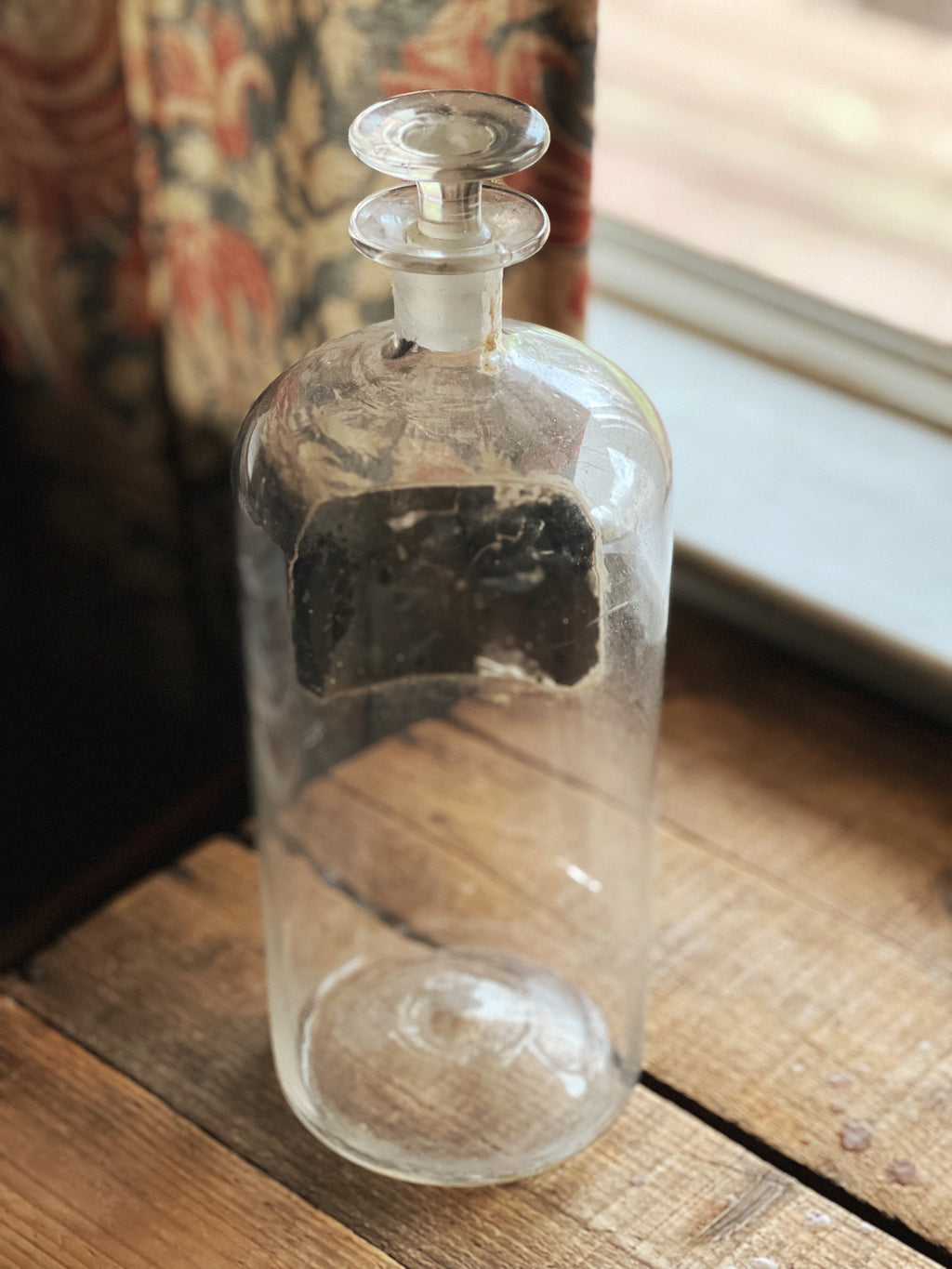 Antique Glass Apothecary Bottle with Lid