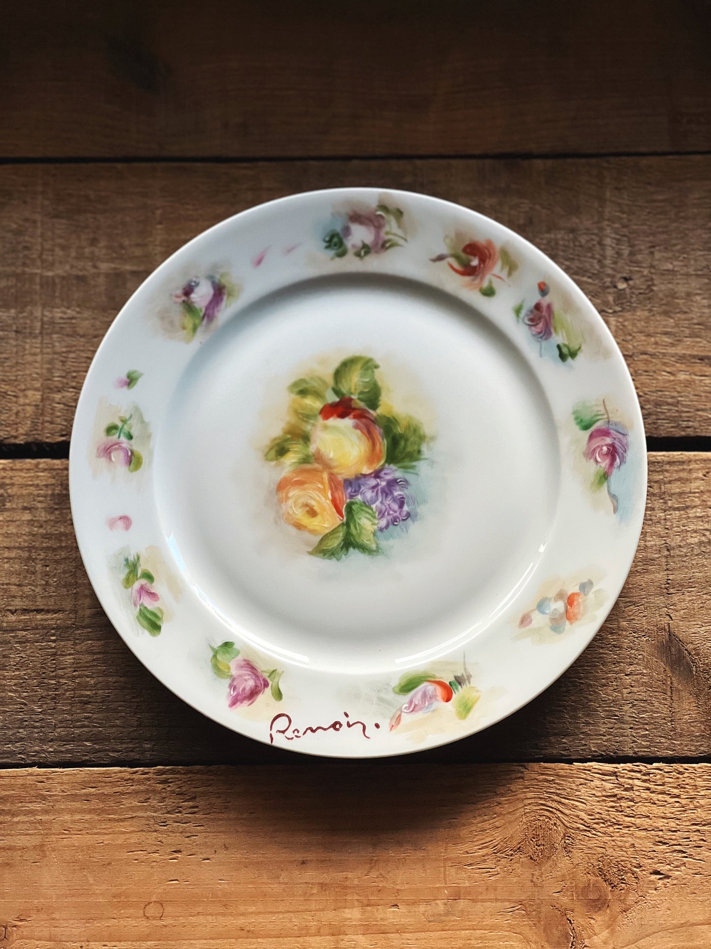 vintage Renoir hand painted floral dessert plate