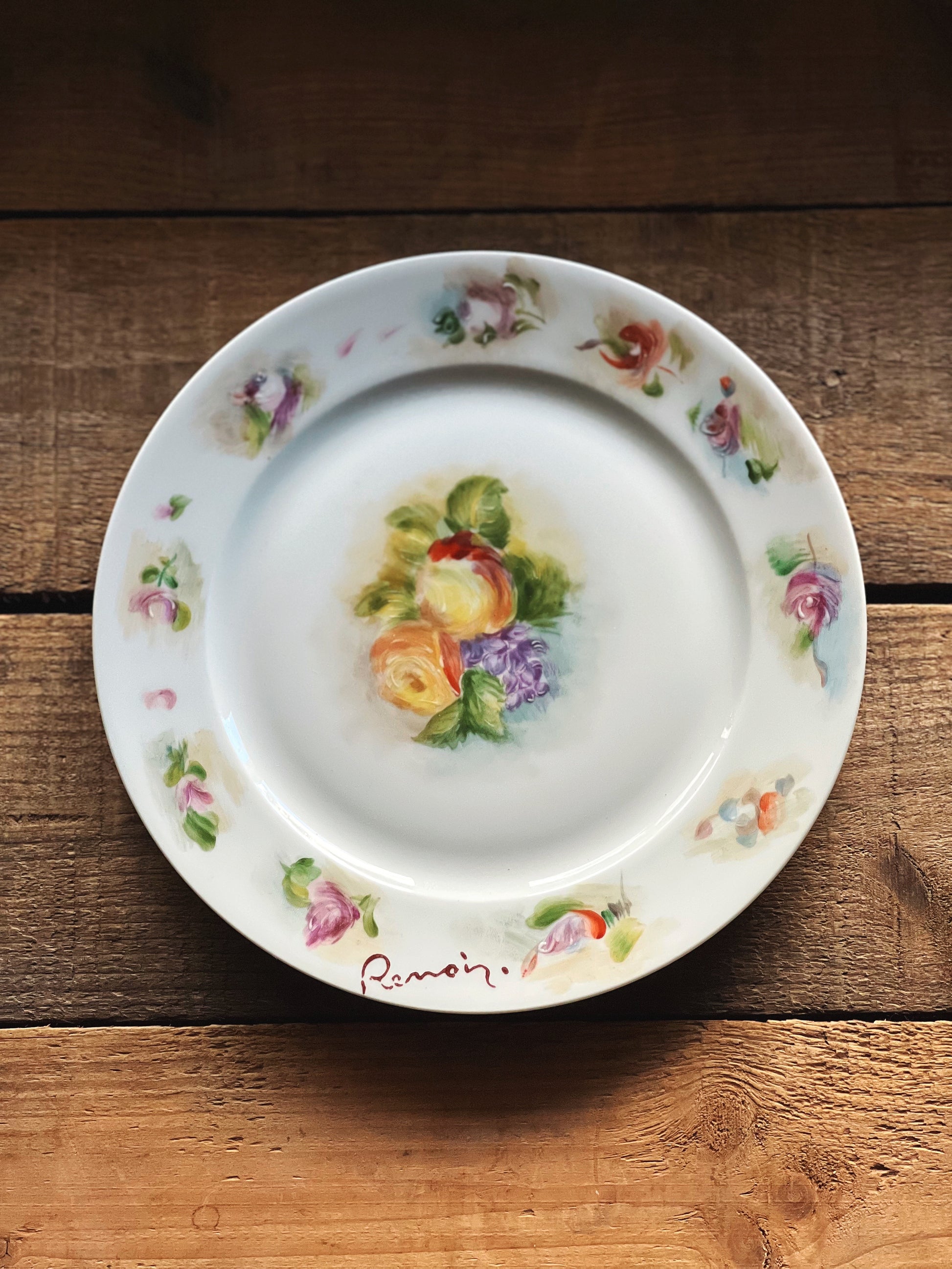 vintage Renoir hand painted floral dessert plate