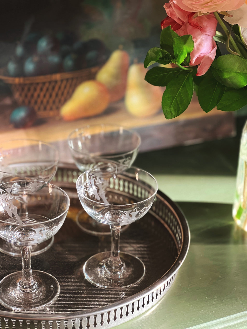 Vintage Etched Bamboo Champagne Coupe