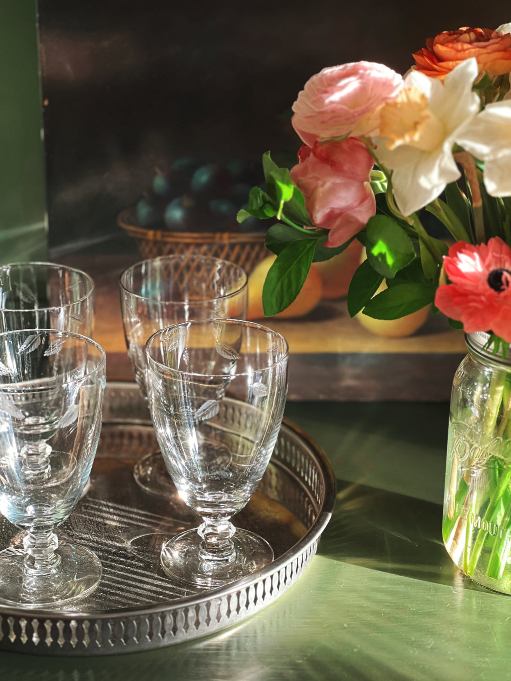 Etched Vintage Crystal Water Glass / Wine Glass