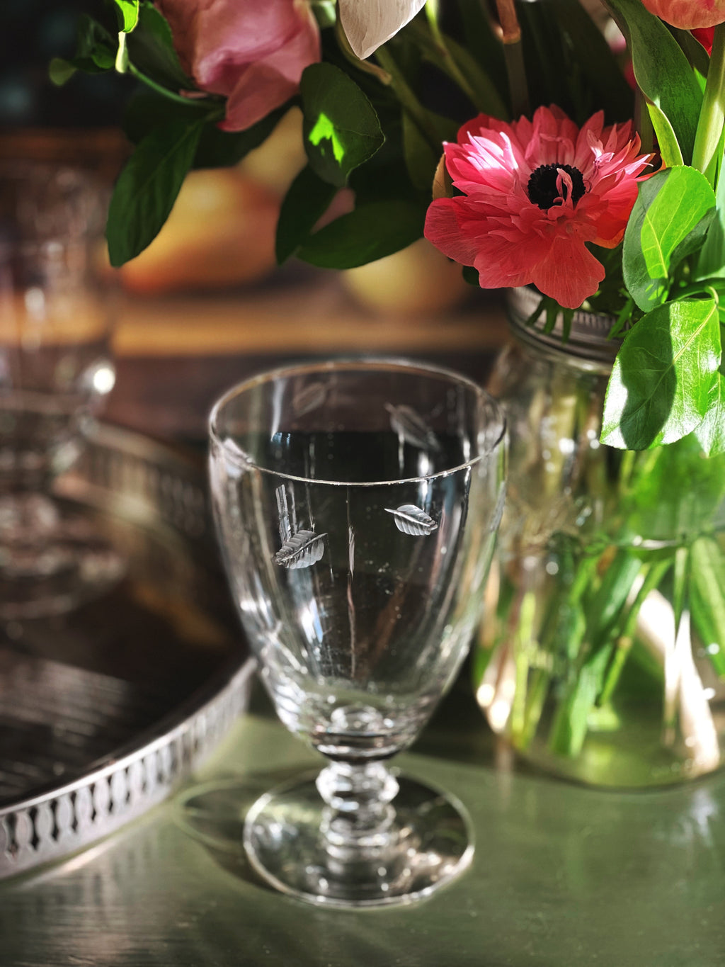 Etched Vintage Crystal Water Glass / Wine Glass