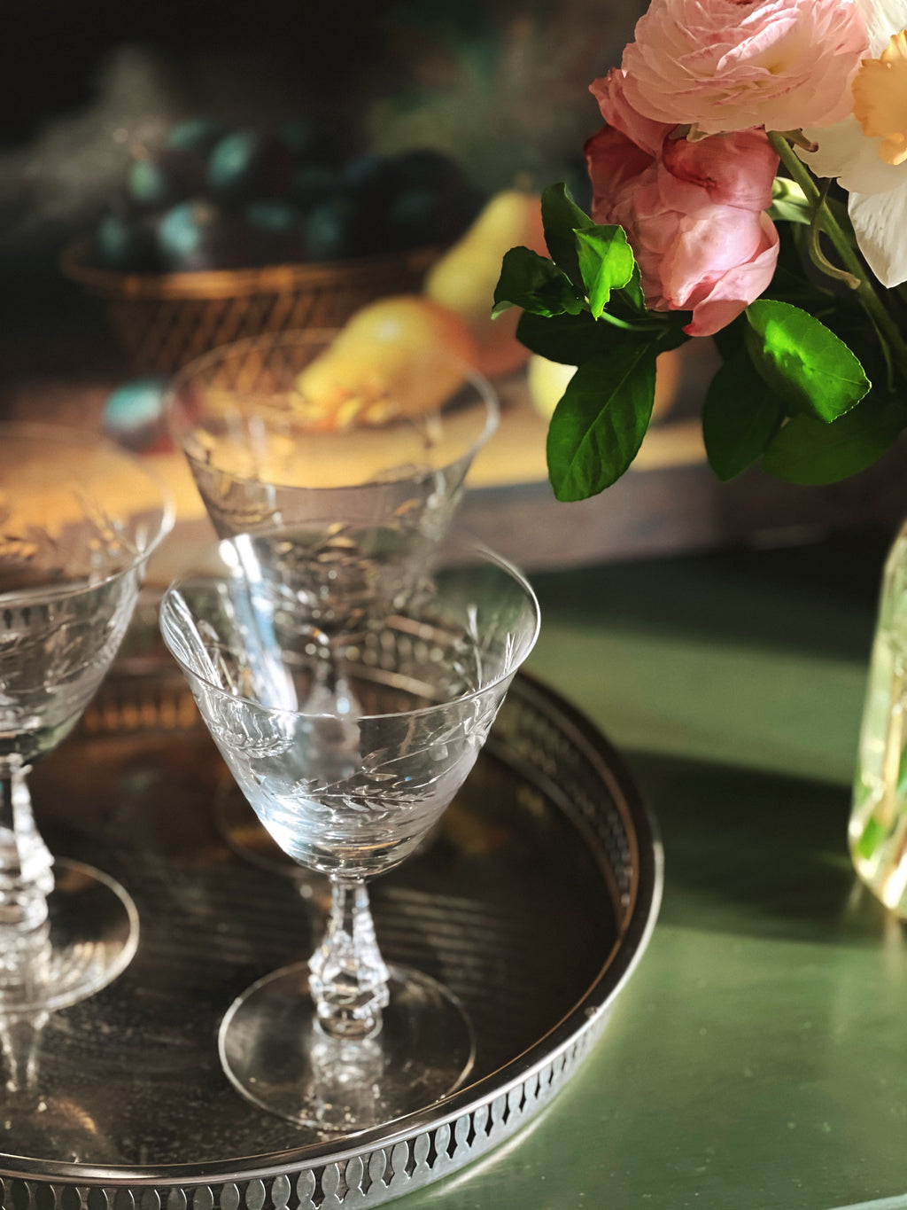 Etched Vintage Crystal Wine Glass