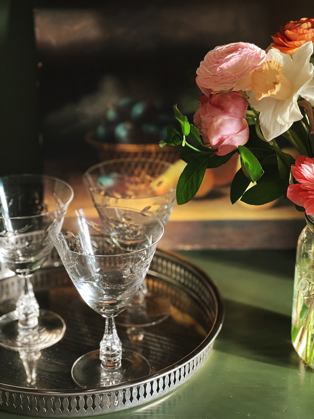 Etched Vintage Crystal Wine Glass