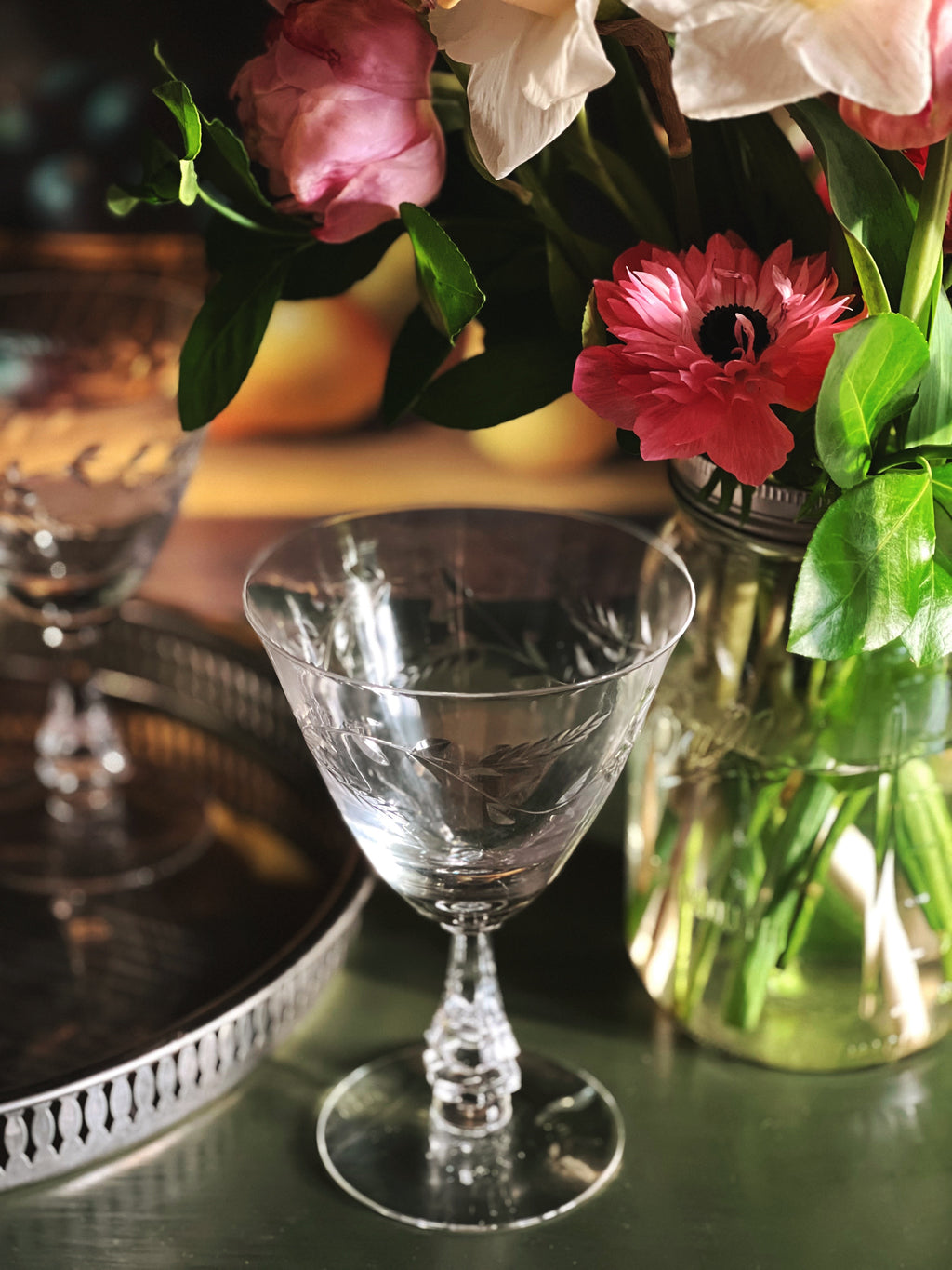 Etched Vintage Crystal Wine Glass
