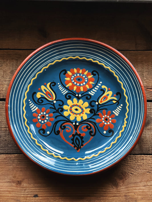 hand painted decorative blue wall plate 